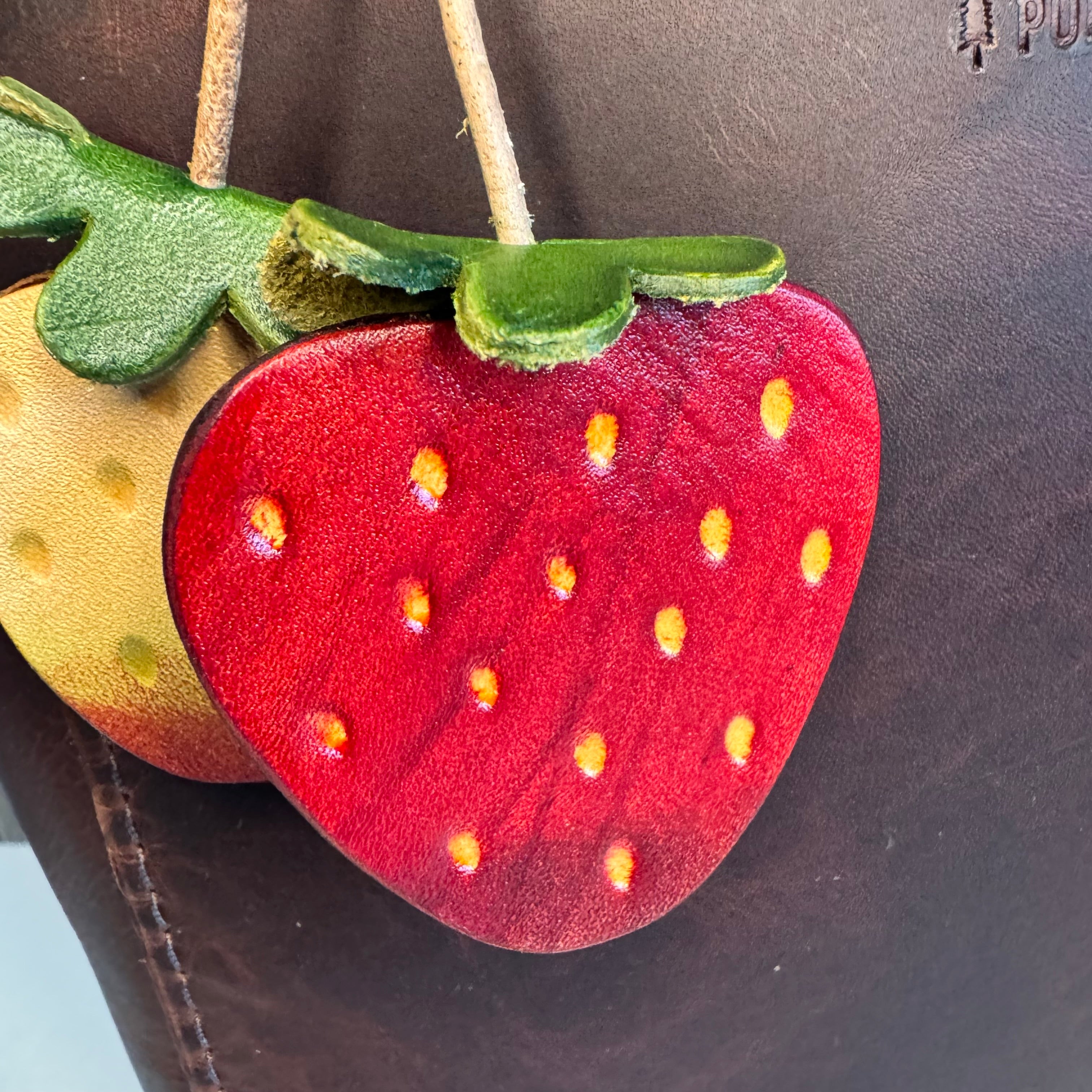 Genuine Leather Strawberry Bag Charm West Hills Studio