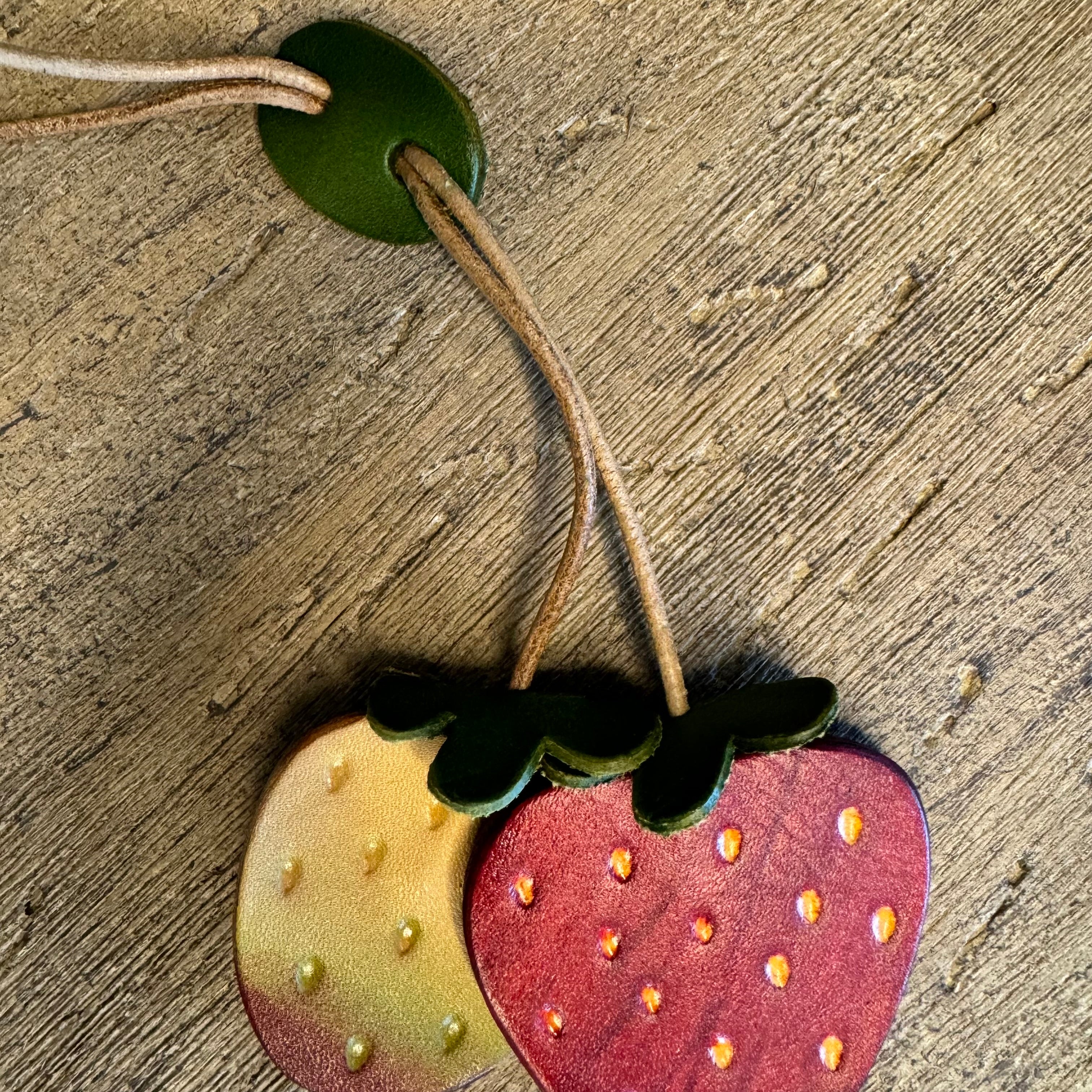 Genuine Leather Strawberry Bag Charm West Hills Studio