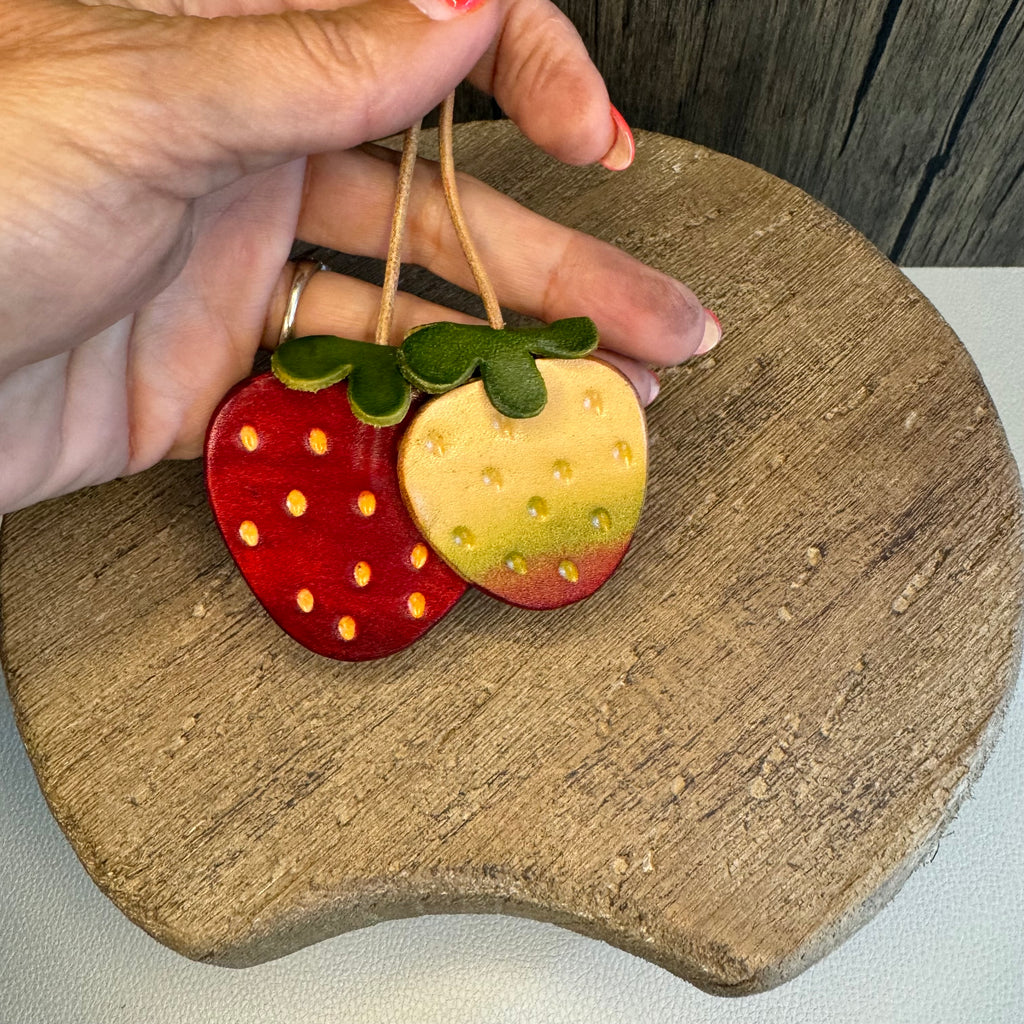 Genuine Leather Strawberry Bag Charm West Hills Studio