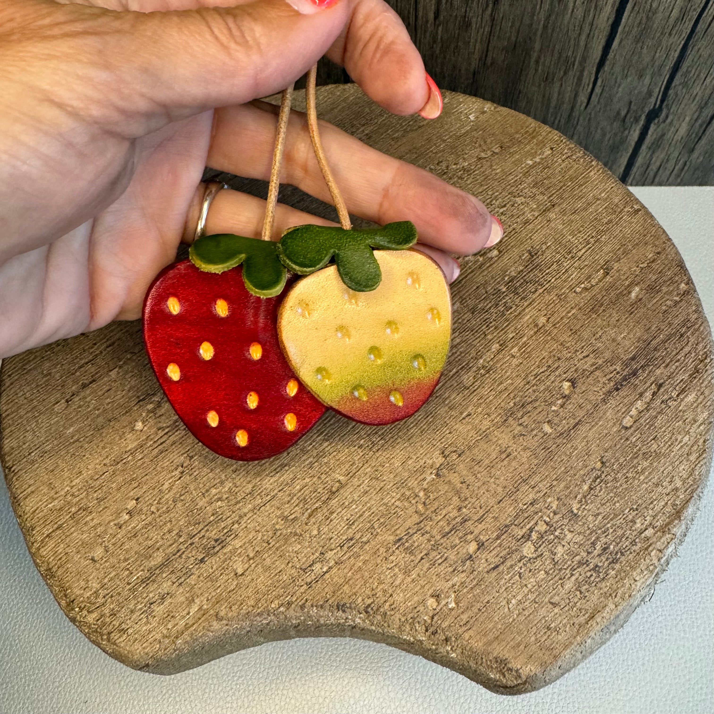 Genuine Leather Strawberry Bag Charm West Hills Studio