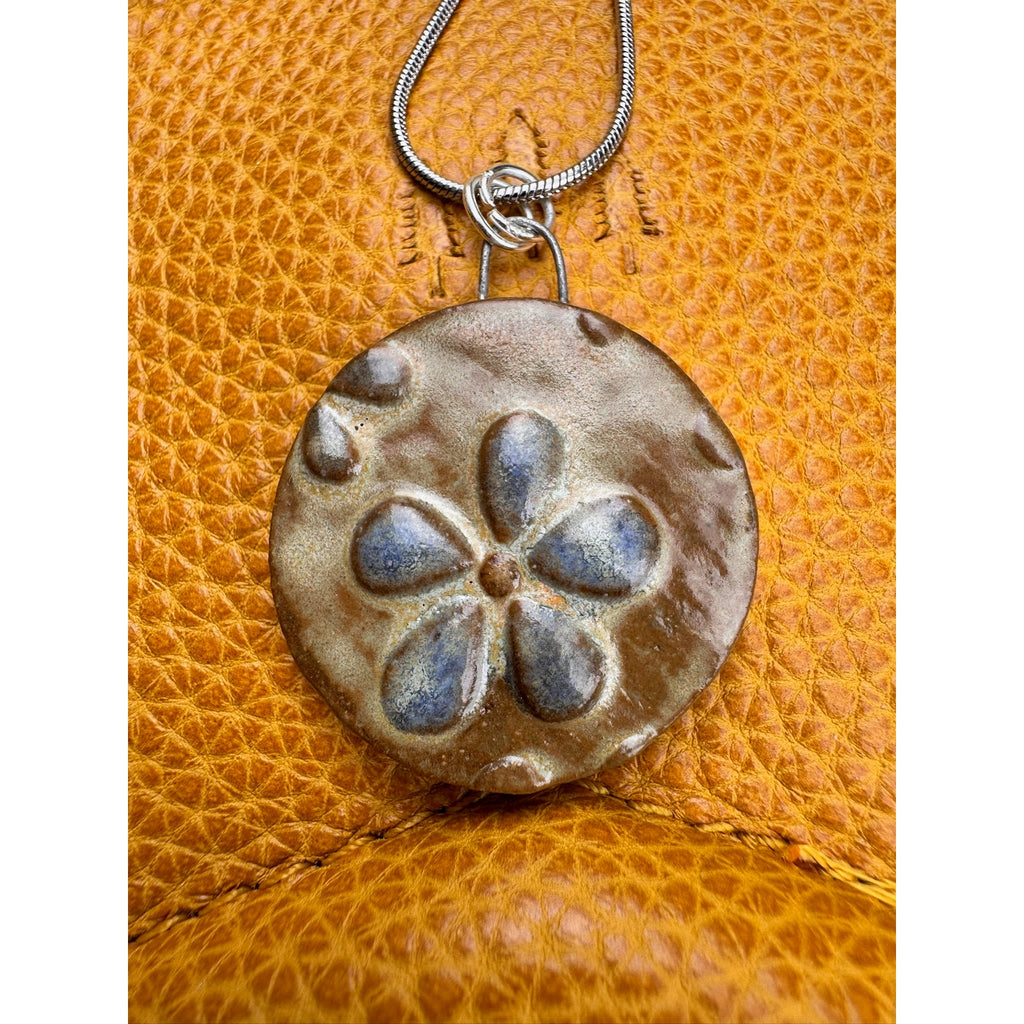 Boho Necklace Round Daisy Pendant Handcrafted Ceramic Necklace Medallion Jewelry