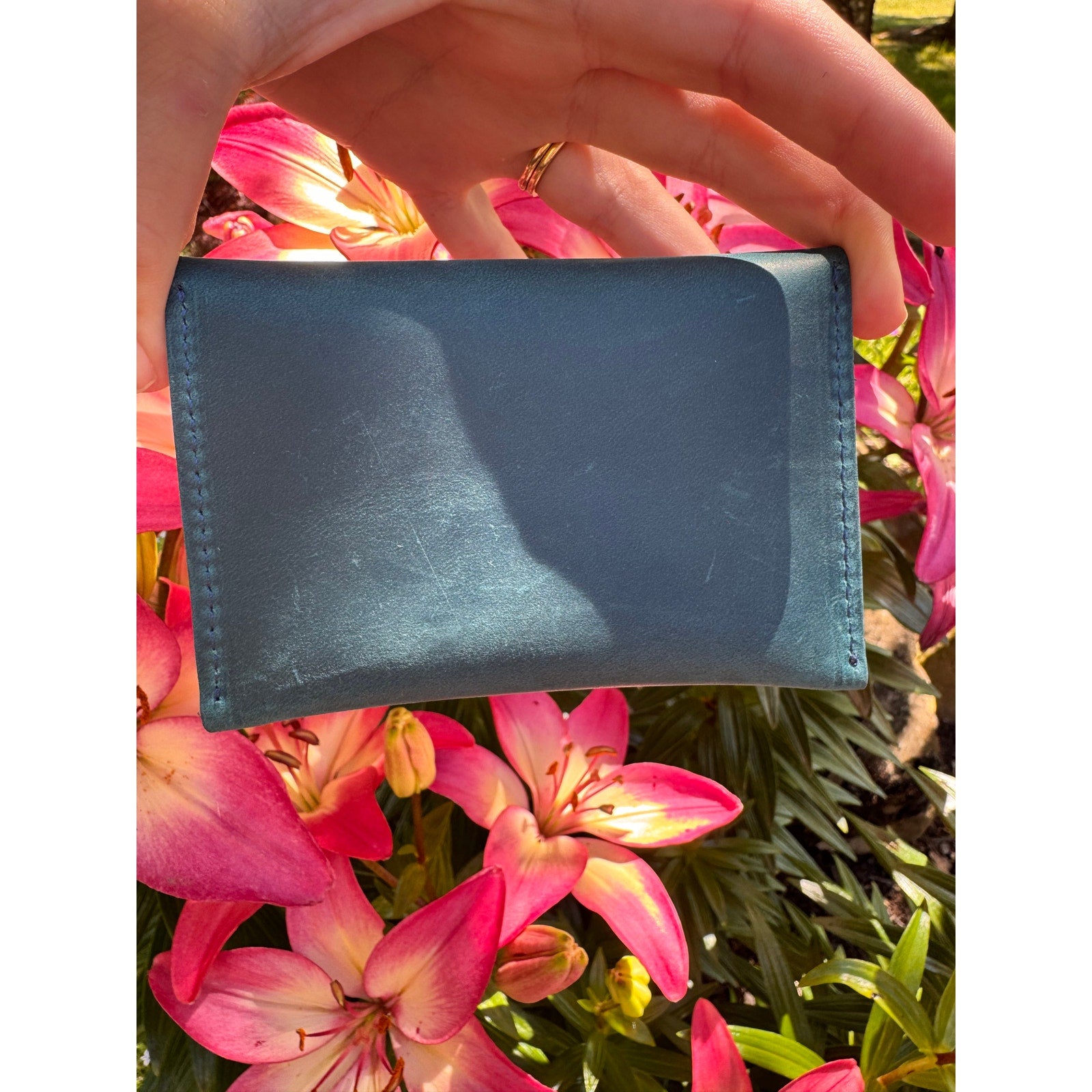 Genuine Leather Wallet OCEAN BLUE Credit Card Holder Snap Wallet NEW FAST SHIP