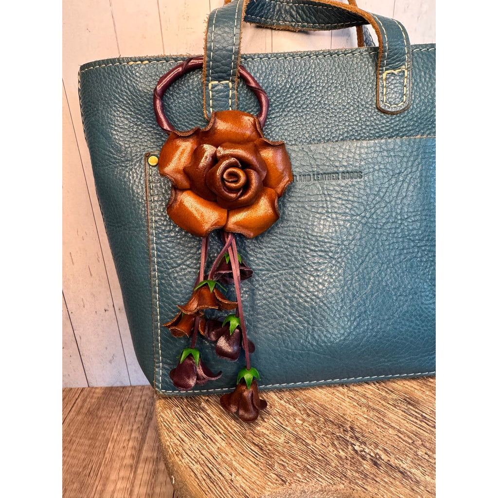 Rose Purse Charm Genuine Leather Neutral Rose Summer Flower Bag Charm FAST SHIP