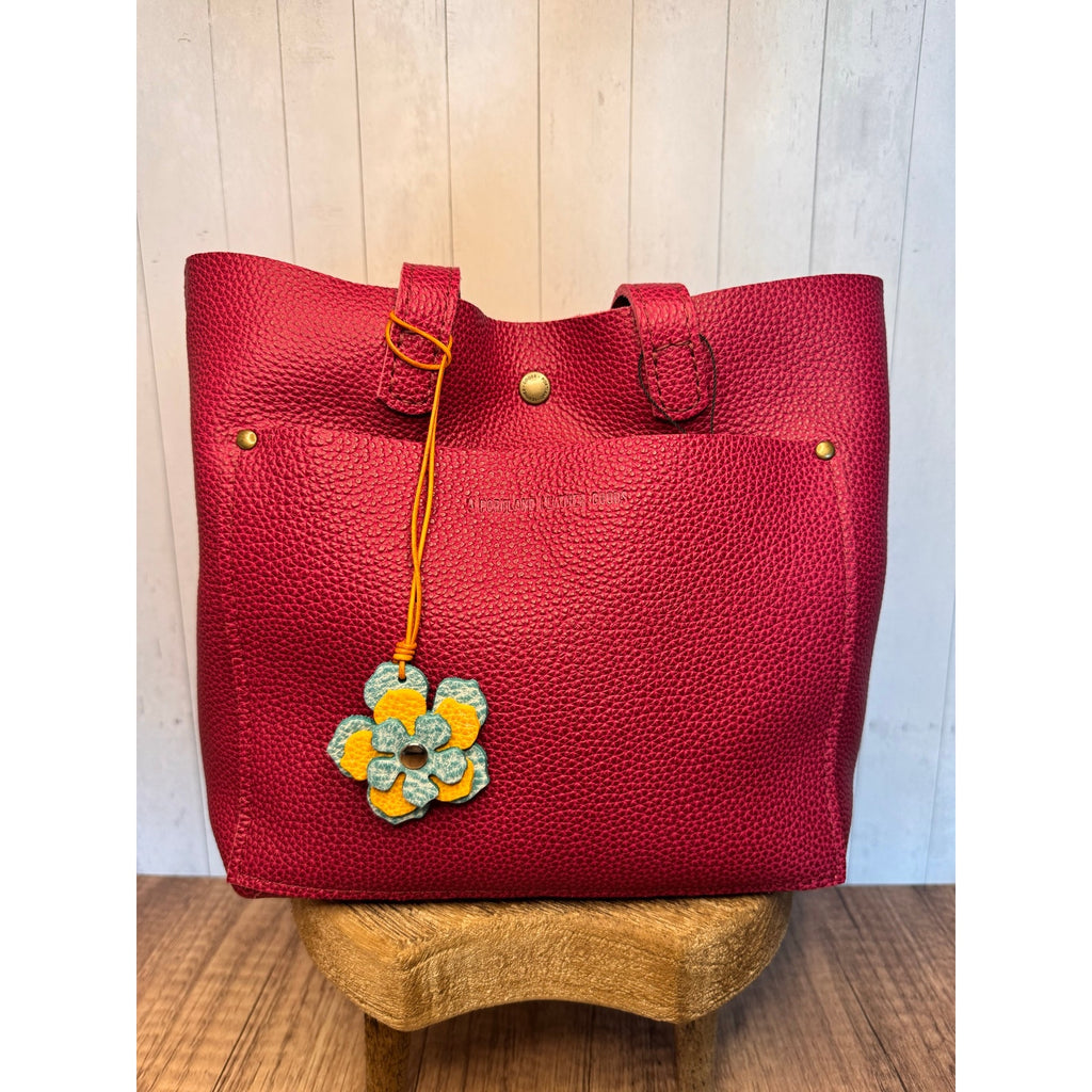 Leather Flower Bag Charm Blue Yellow Blue Flower Purse Charm Genuine Leather