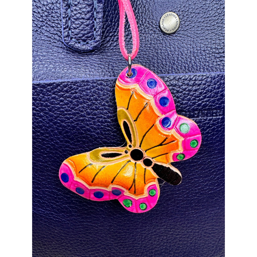Genuine Leather Butterfly Purse Charm Leather Hand Painted Spring Bag Charm NEW