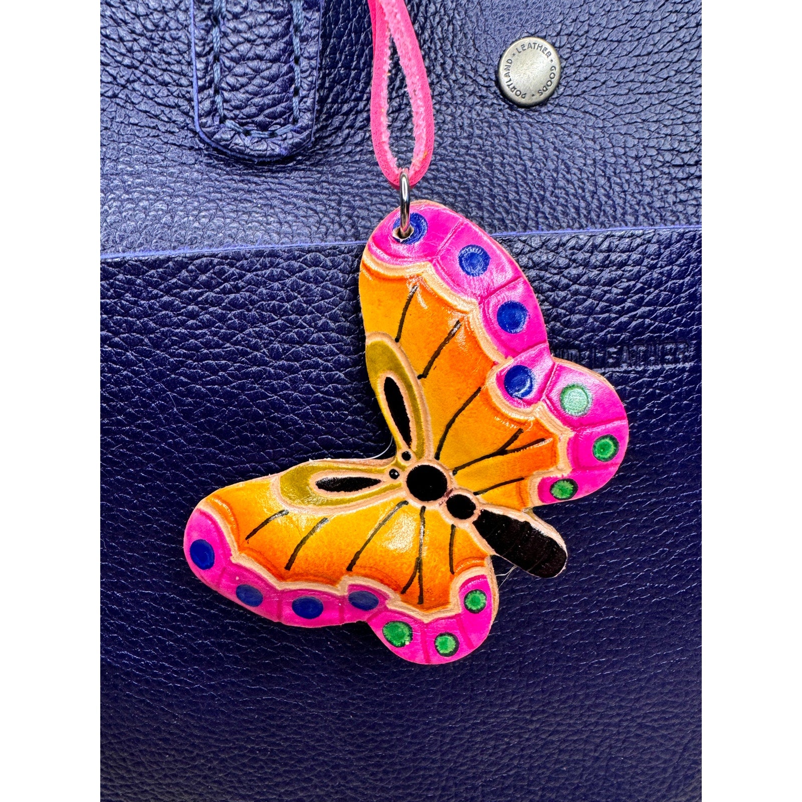 Genuine Leather Butterfly Purse Charm Leather Hand Painted Spring Bag Charm NEW
