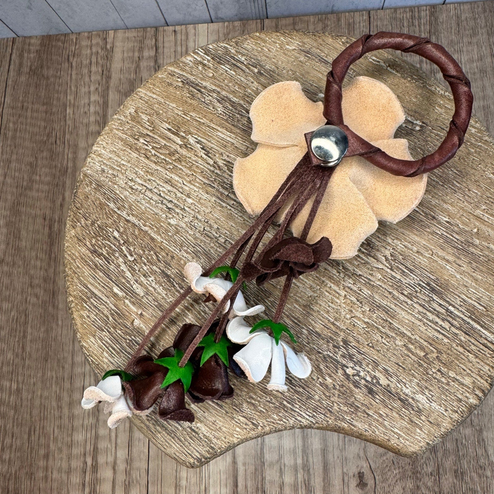 Set of 2: Genuine Leather White Rose Bag Charm Gold White Crossbody Purse Strap