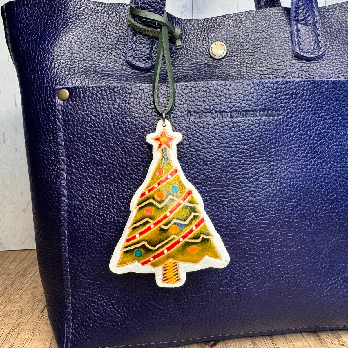 Christmas Tree Purse Charm Genuine Leather Holiday Bag Charm Christmas Trees