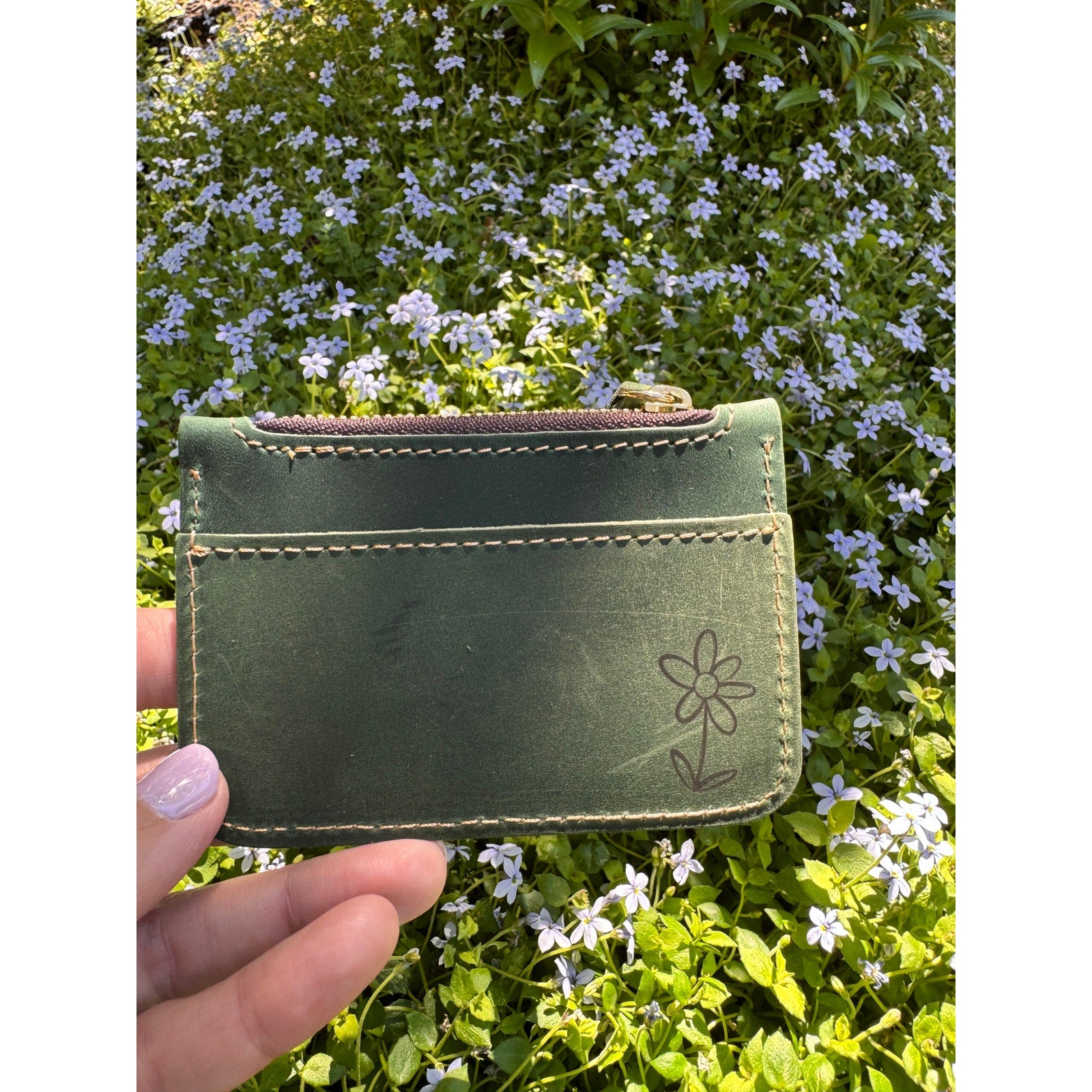 Genuine Leather Wallet FOREST GREEN Credit Card Holder Green Leather Wallet