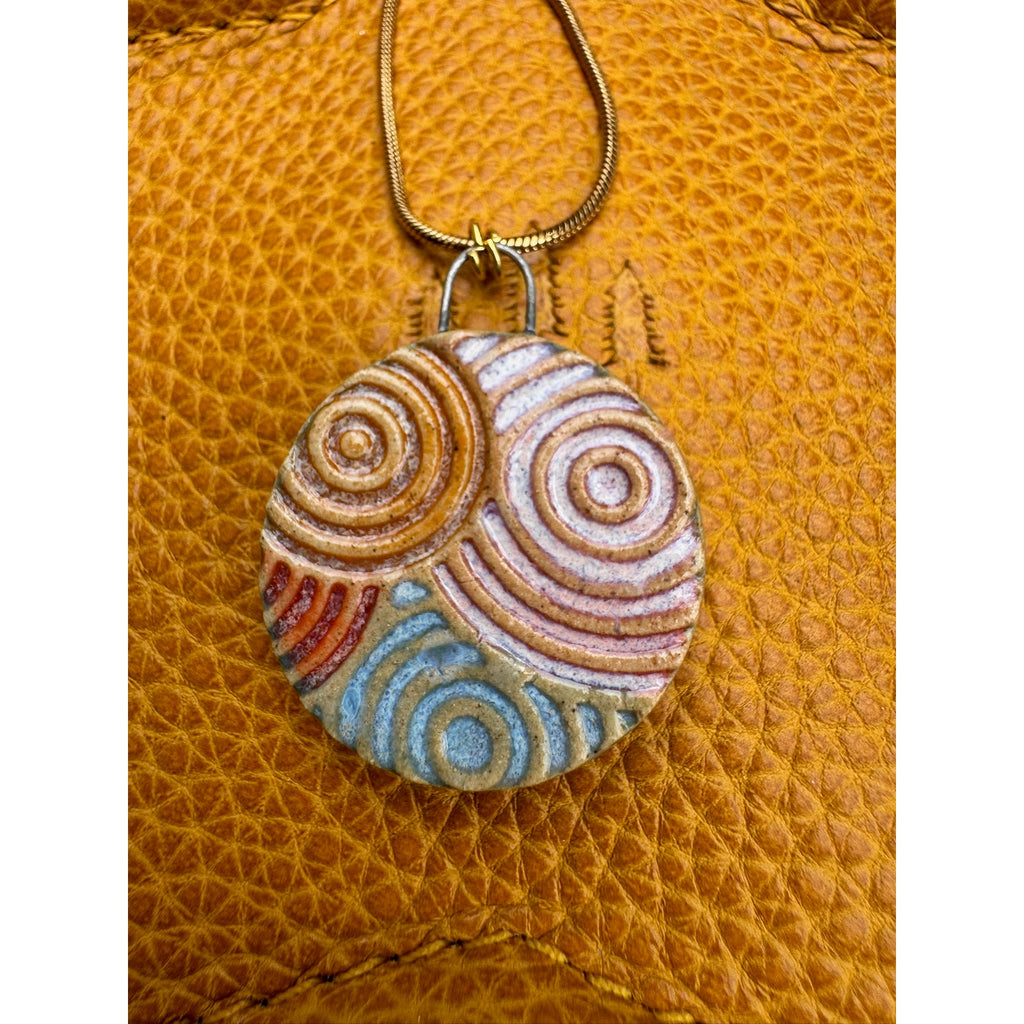 Kiln Fired Circle Geometric Necklace Handcrafted Sunshine Sunrise Jewelry