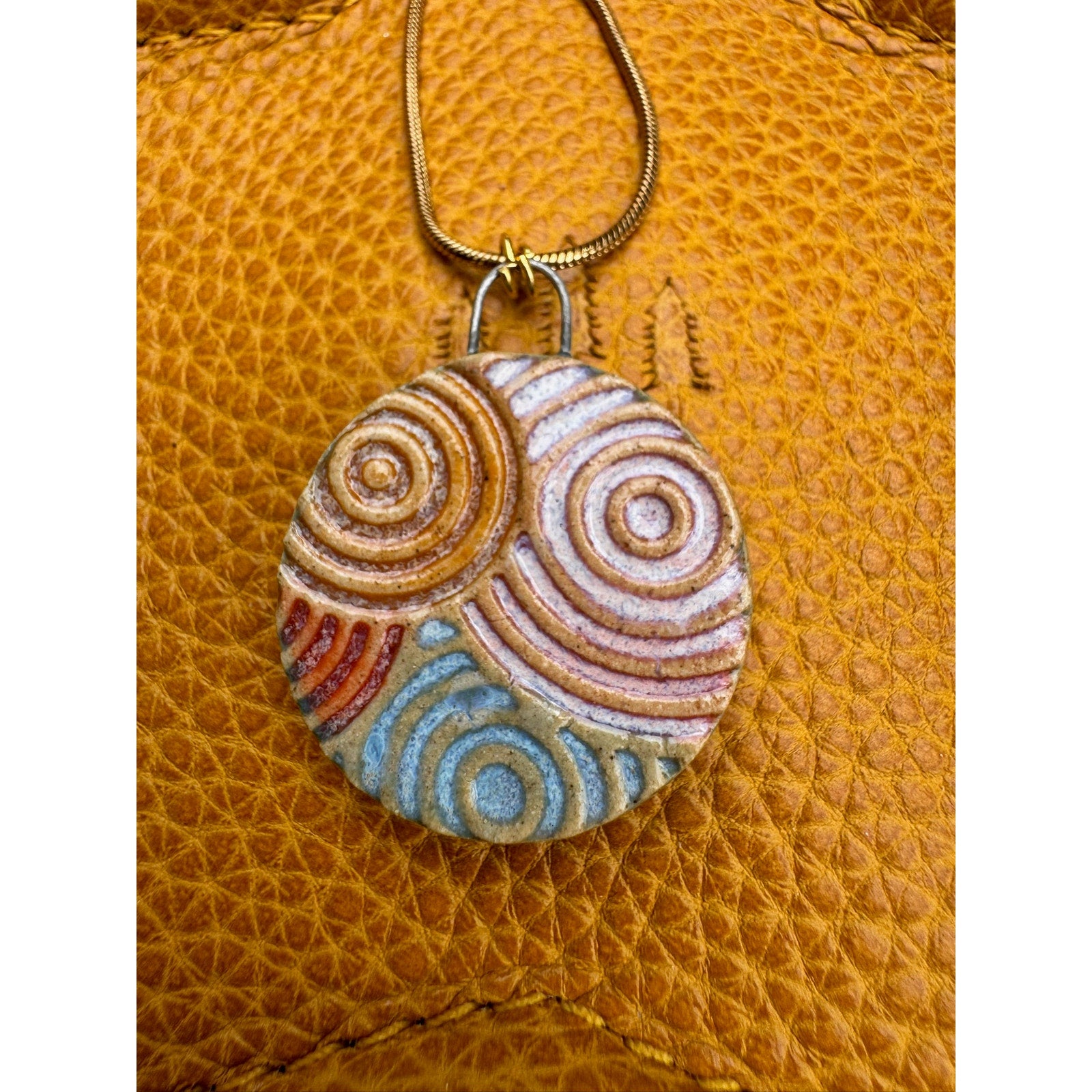 Kiln Fired Circle Geometric Necklace Handcrafted Sunshine Sunrise Jewelry