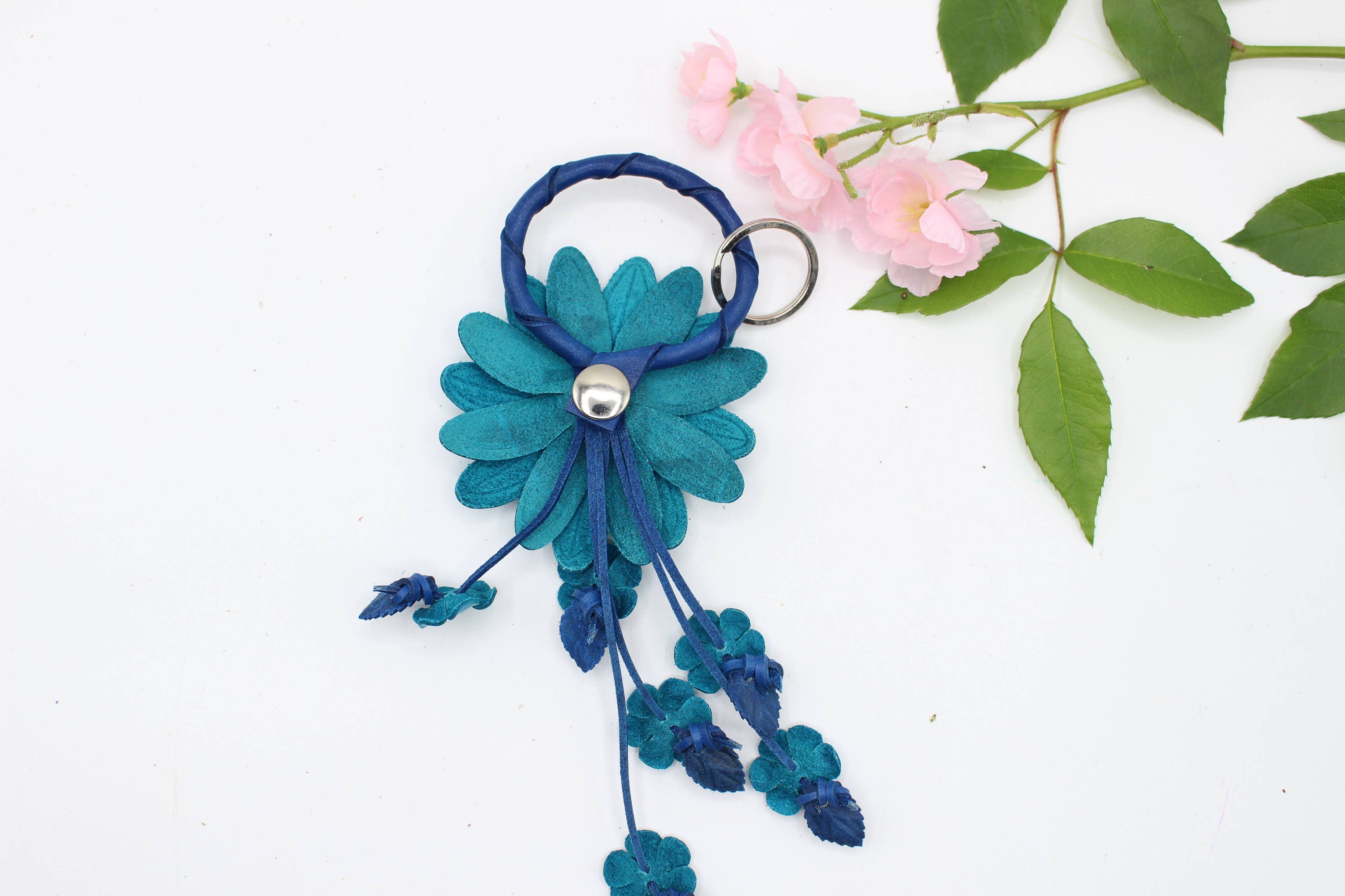Large Leather Sunflower Keychain Bag Charm Leather Purse Charms
