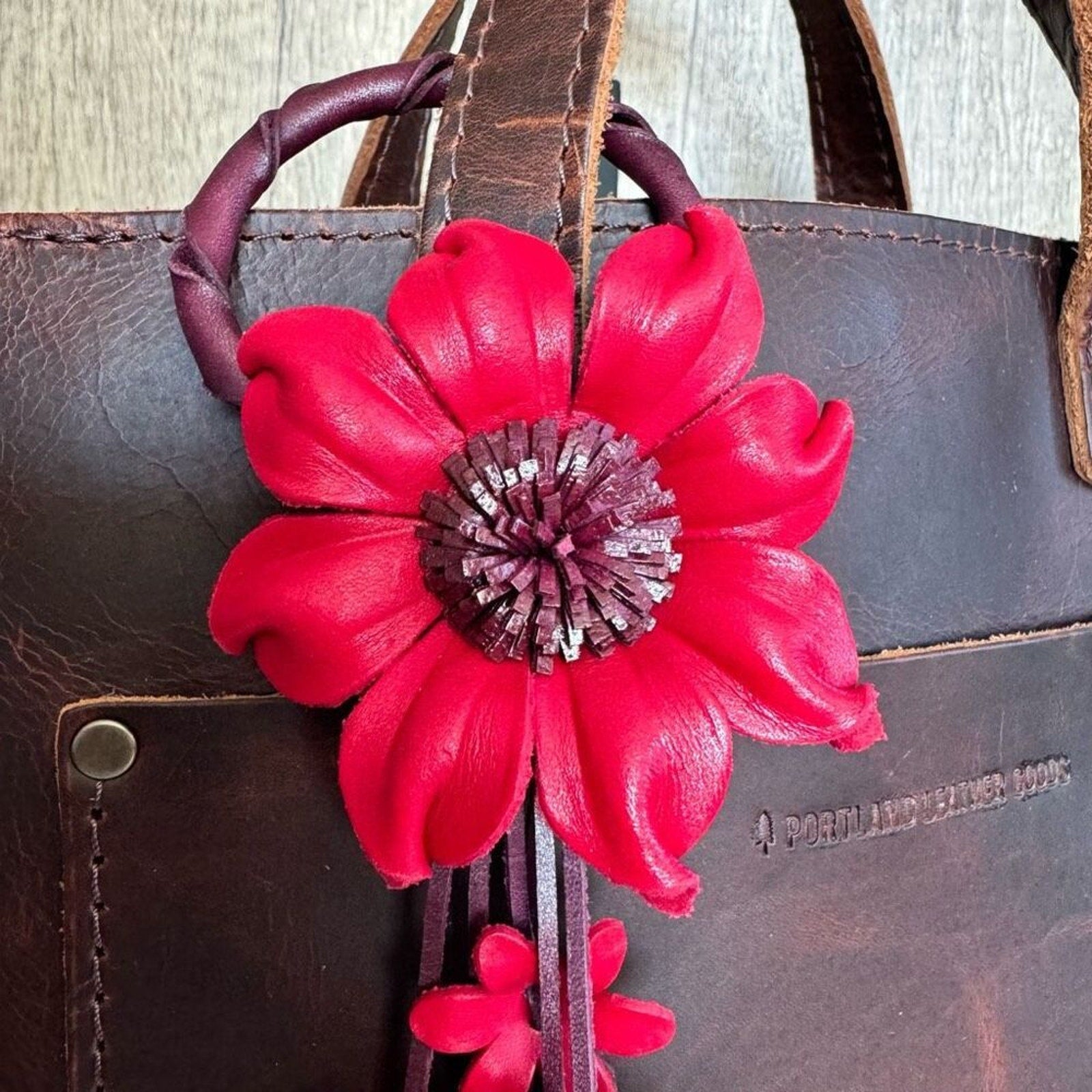 Flower Leather Bag Charm Leather Purse Red Flower Crossbody NEW