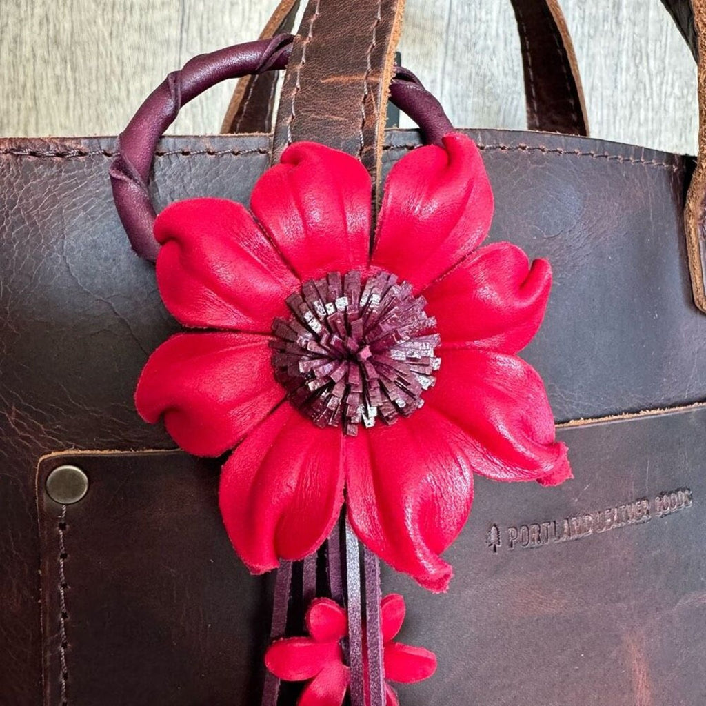 Flower Leather Bag Charm Leather Purse Red Flower Crossbody NEW