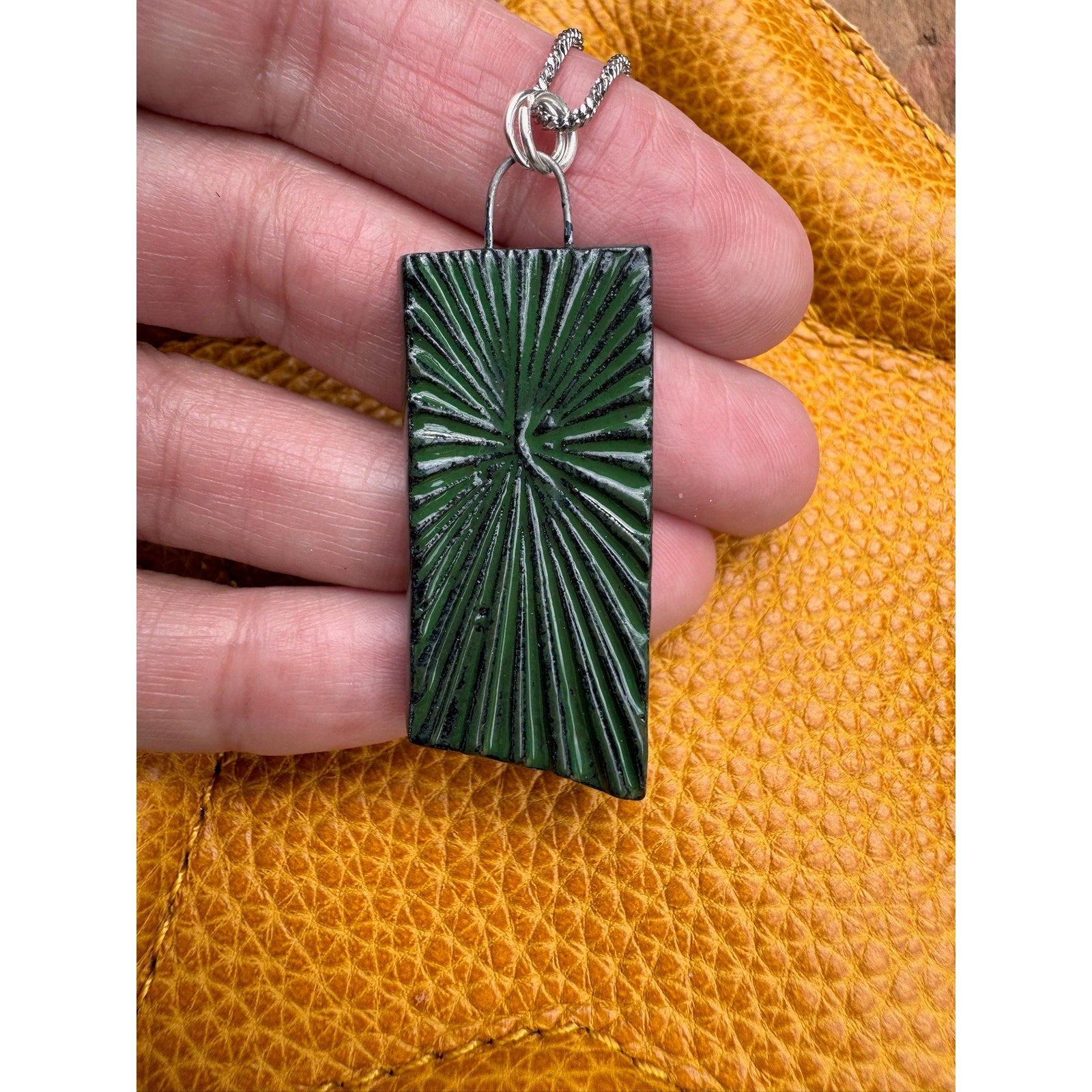 Boho Sunburst Jade Green Pendant Necklace Handcrafted Pendant Necklace Green