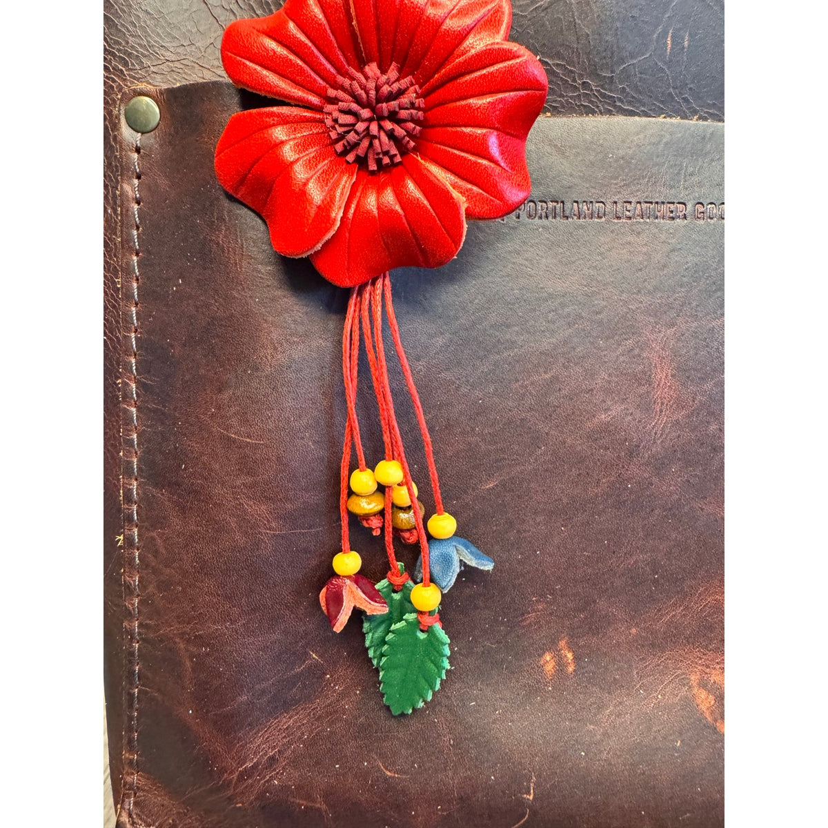 Red Flower Pansy Purse Charm Genuine Leather Flower Red Bag Charm NEW FAST SHIP