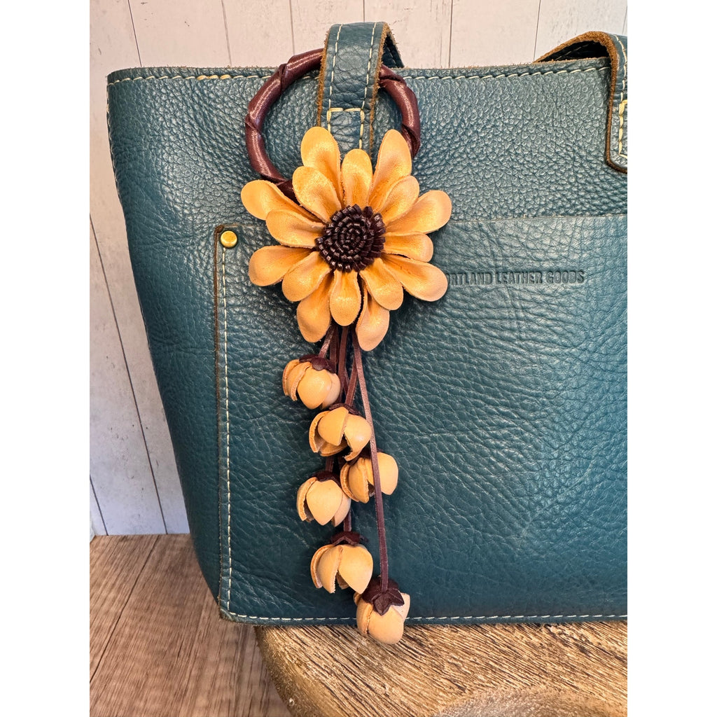Leather Flower Purse Charm Genuine Leather Gerbera Daisy Bag Charm FAST SHIP