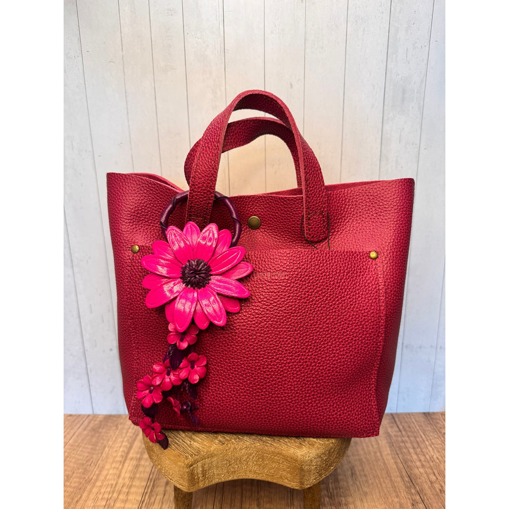 Leather Hot Pink Flower Purse Charm Genuine Leather Daisy Flower Bag Charm