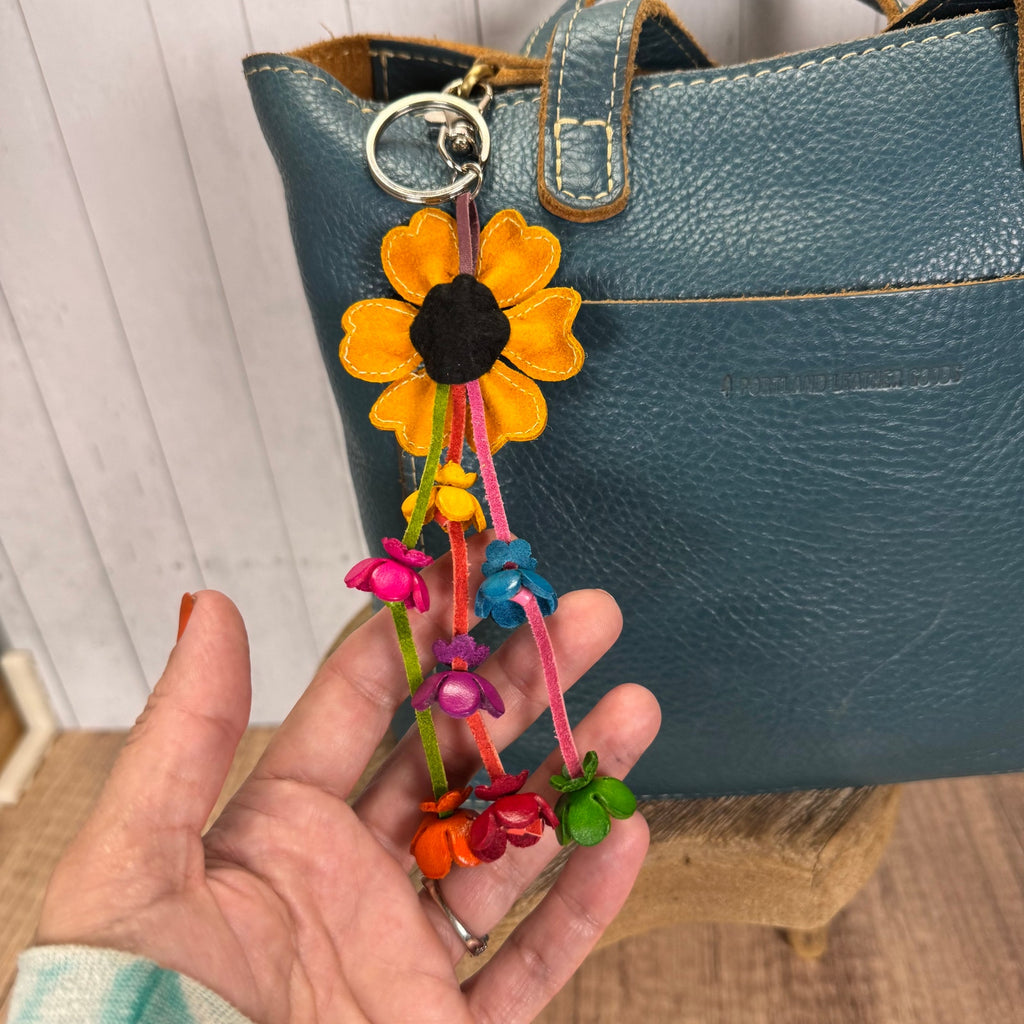 Yellow Daisy Bag Charm Genuine Leather Flower Purse Charm NEW1