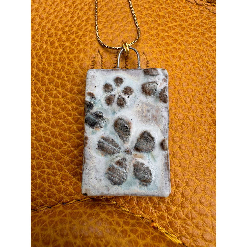 Kiln Fired Rectangle Daisy Necklace Handcrafted Matte White Jewelry