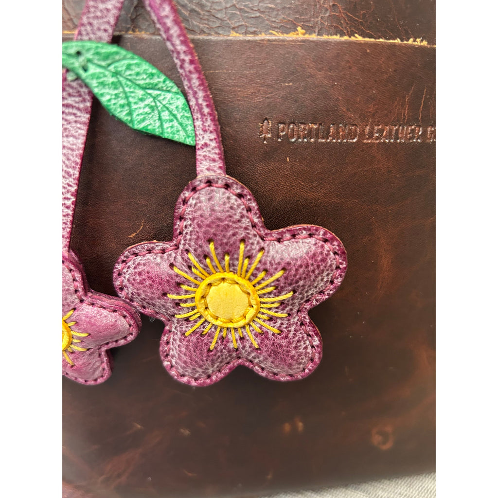 Double Purple Flower Bag Charm Daisy Flower Genuine Leather Purse Charm