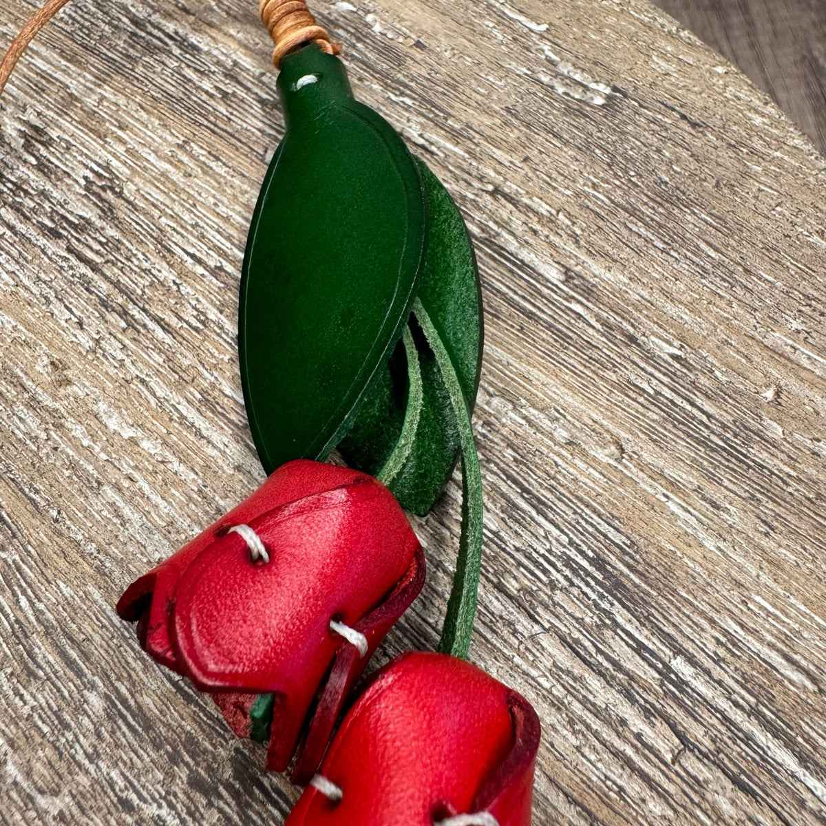 Genuine Leather Red Tulip Bag Charm Tulip Spring Red Flower Leather Charm