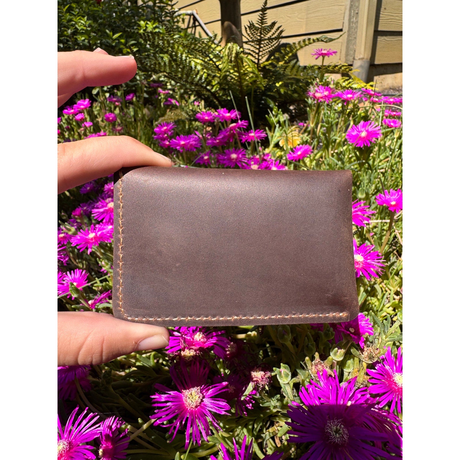 Genuine Leather Wallet  DARK BROWN Side Snap Credit Card Holder Brown Wallet