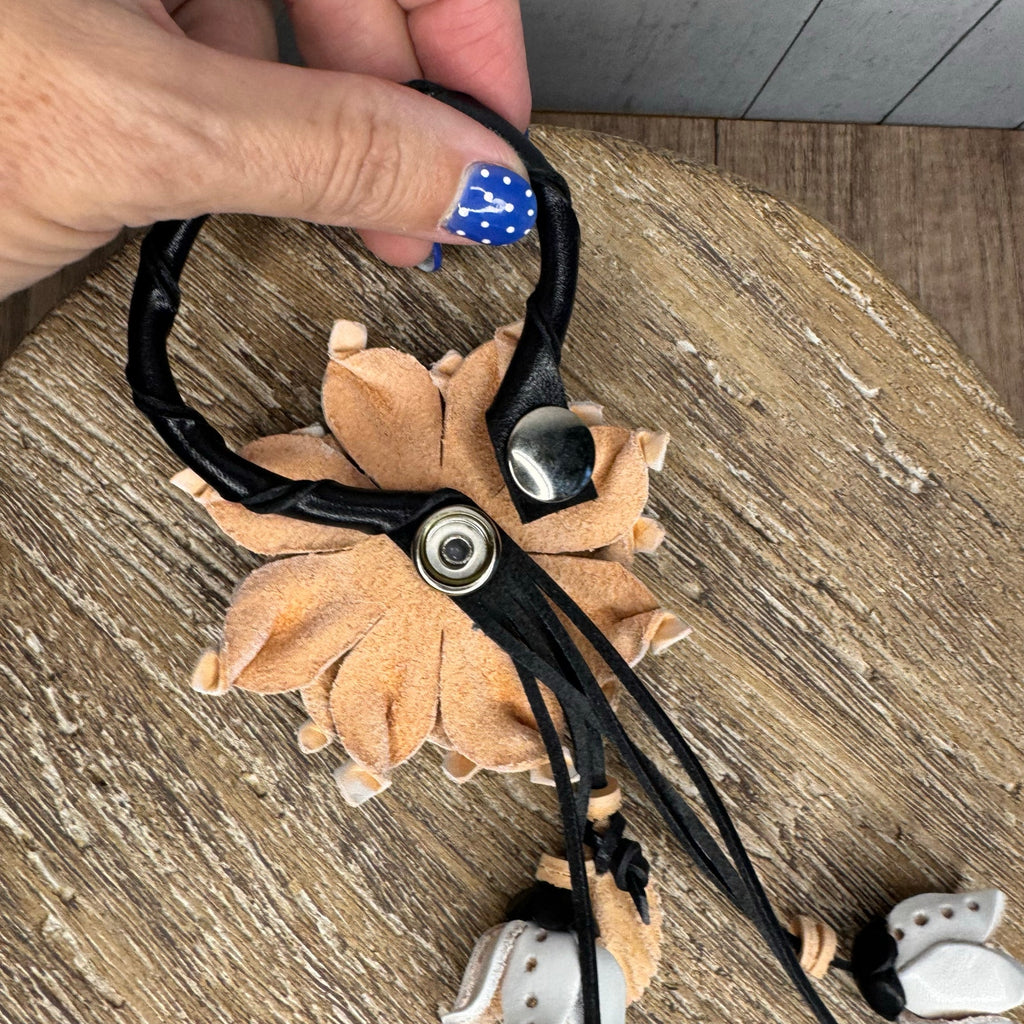 White Dahlia Leather Flower Purse Charm Genuine Leather White Flower Bag Charm