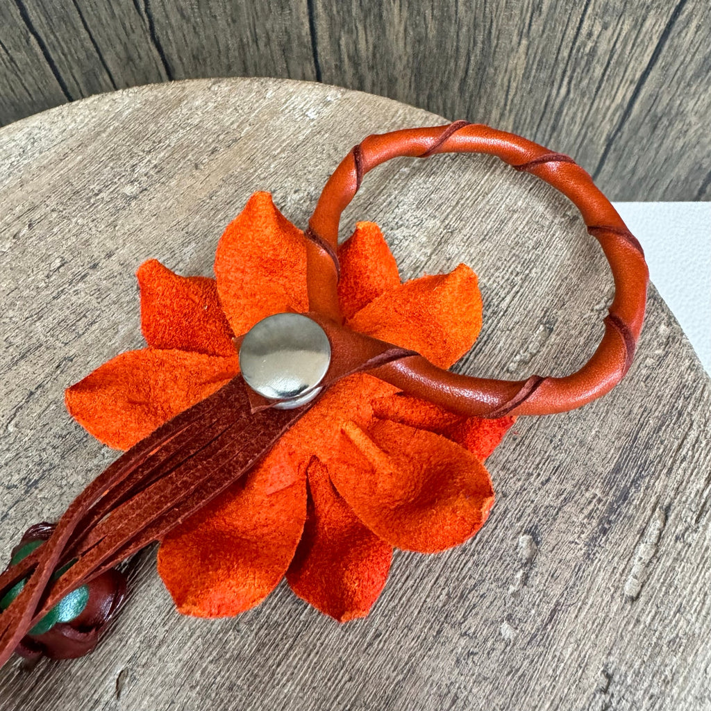 Orange Leather Flower Purse Charm Genuine Leather Purse Autumn Bag Charm