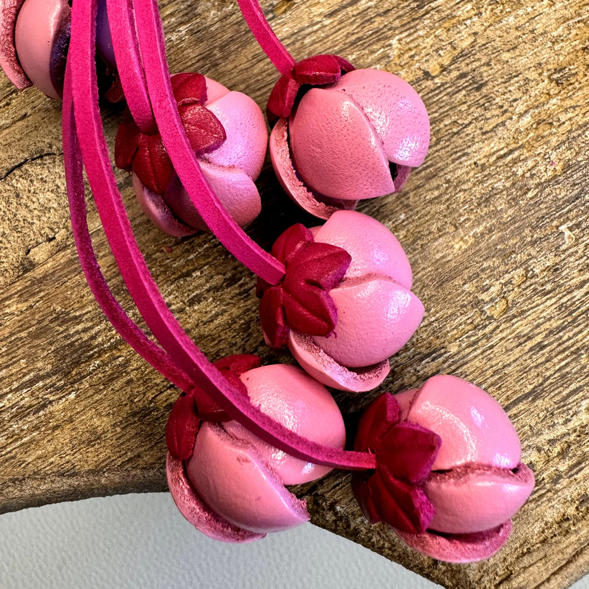 Leather Flower Purse Charm Genuine Leather Pink Gerbera Daisy Bag Charm