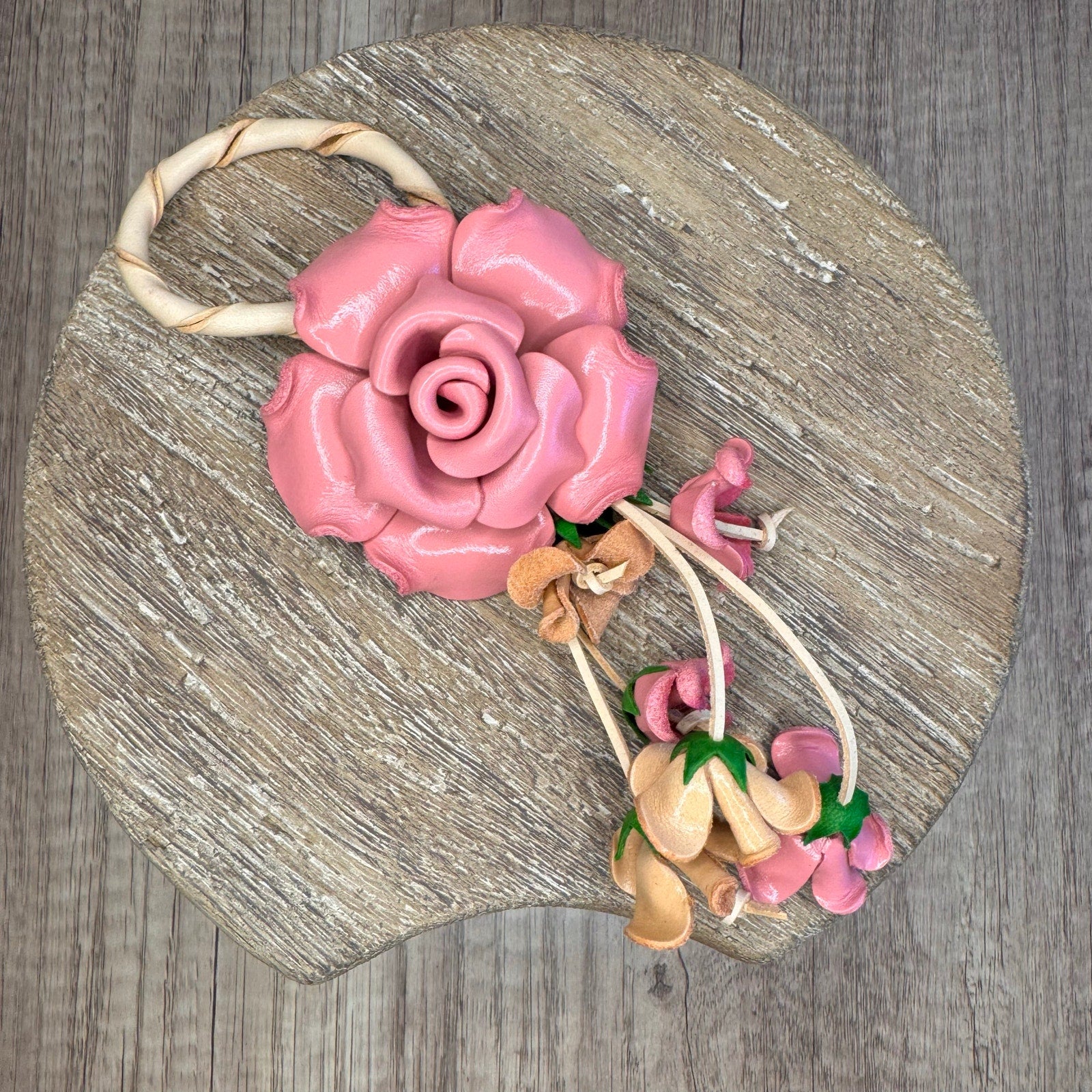 Leather Light Pink Rose Purse Charm Genuine Leather Rose Flower Bag Charm