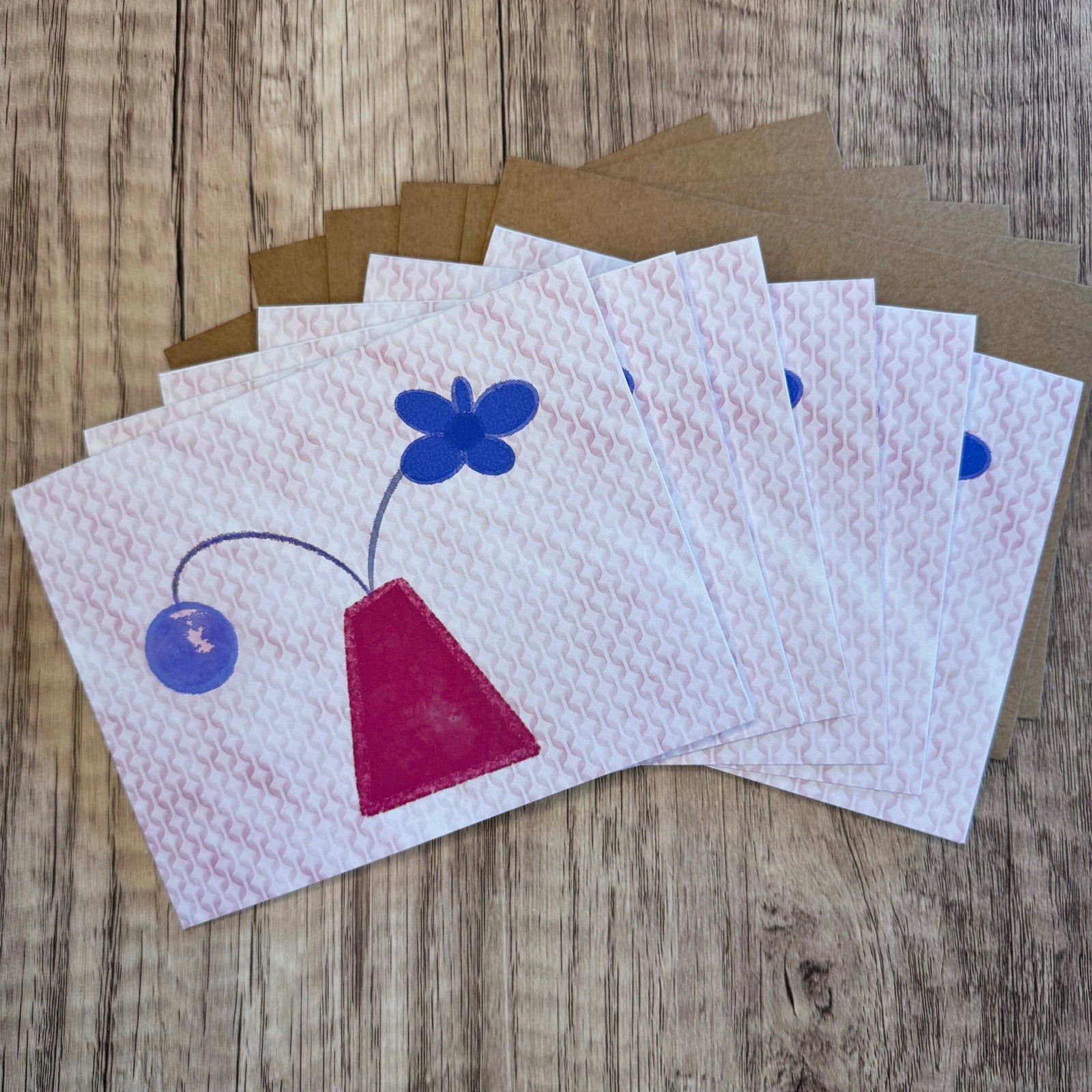 Greeting Cards Blank Notes Flowers Spring Pink Bouquet 6 w/Envelopes Custom Art