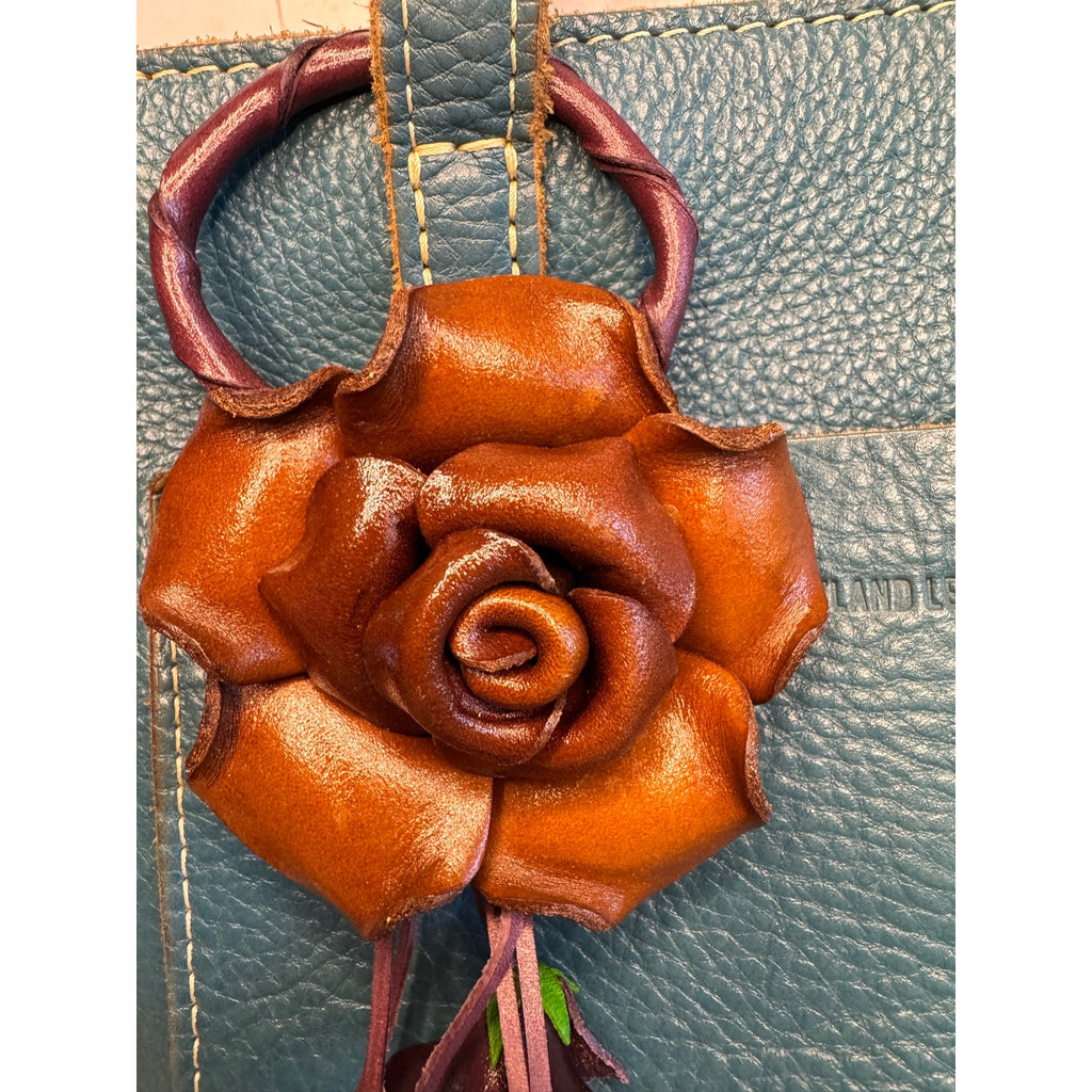 Rose Purse Charm Genuine Leather Neutral Rose Summer Flower Bag Charm FAST SHIP