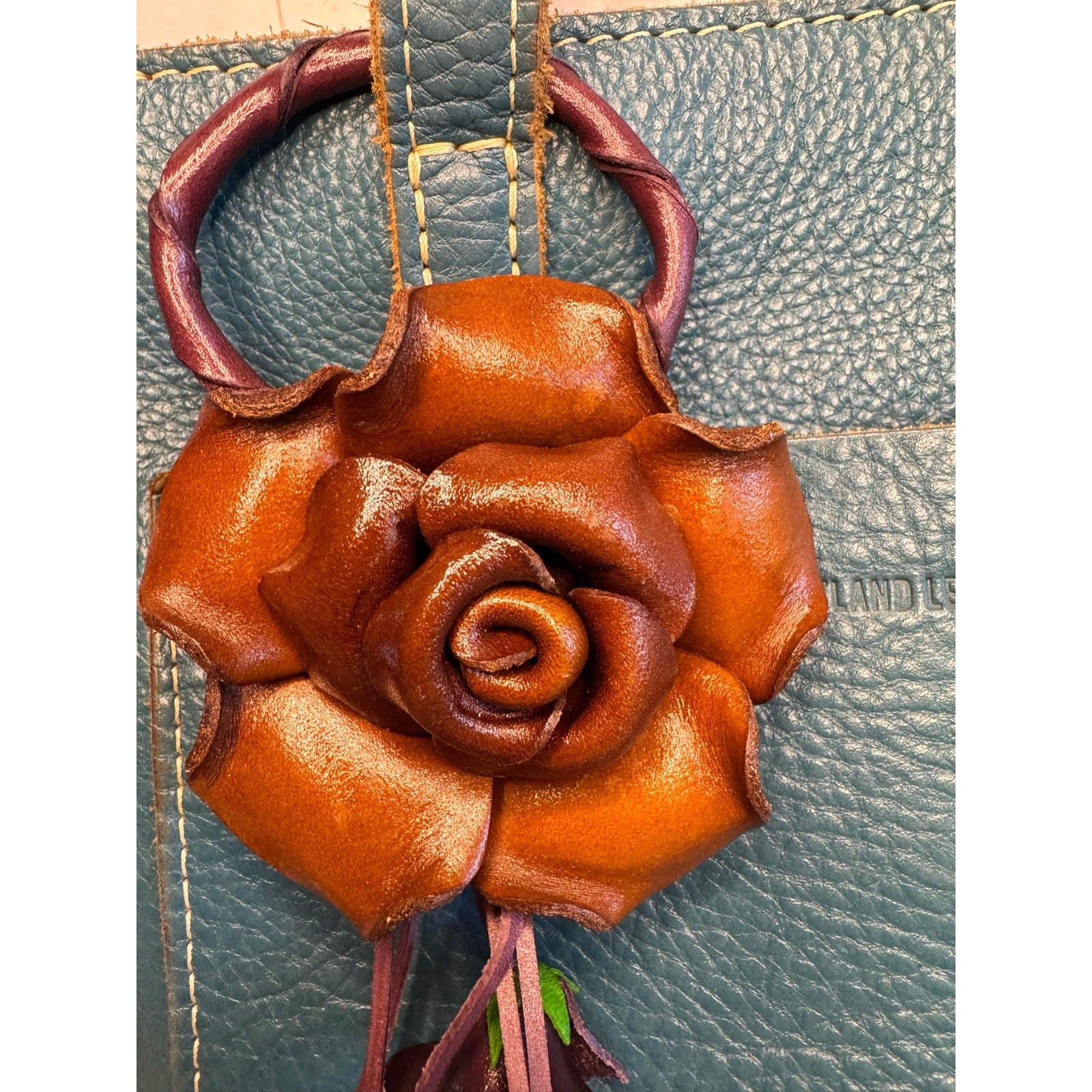 Rose Purse Charm Genuine Leather Neutral Rose Summer Flower Bag Charm FAST SHIP