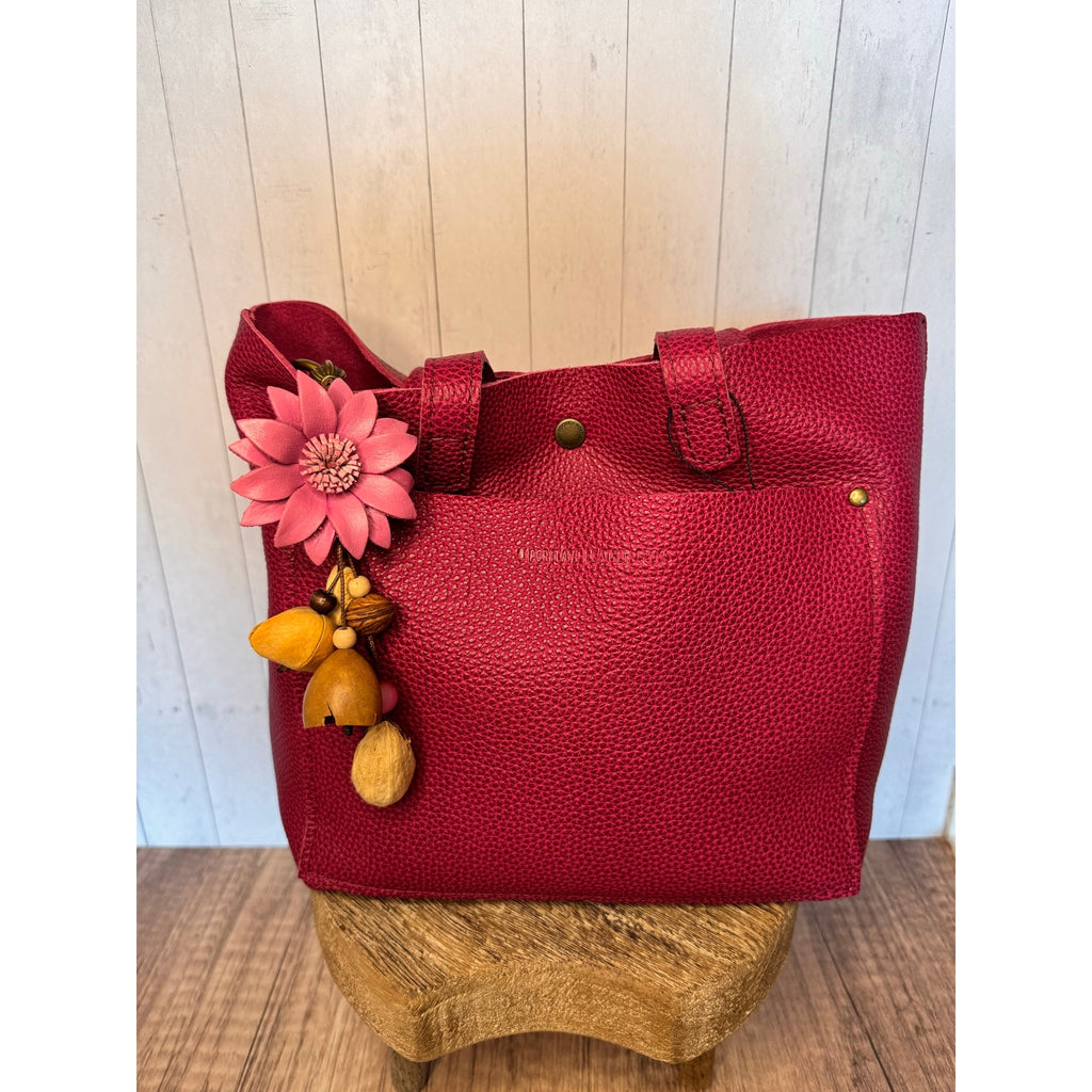 Summer Daisy Pink Purse Charm Genuine Leather Sunflower Flower Bag Charm NEW!
