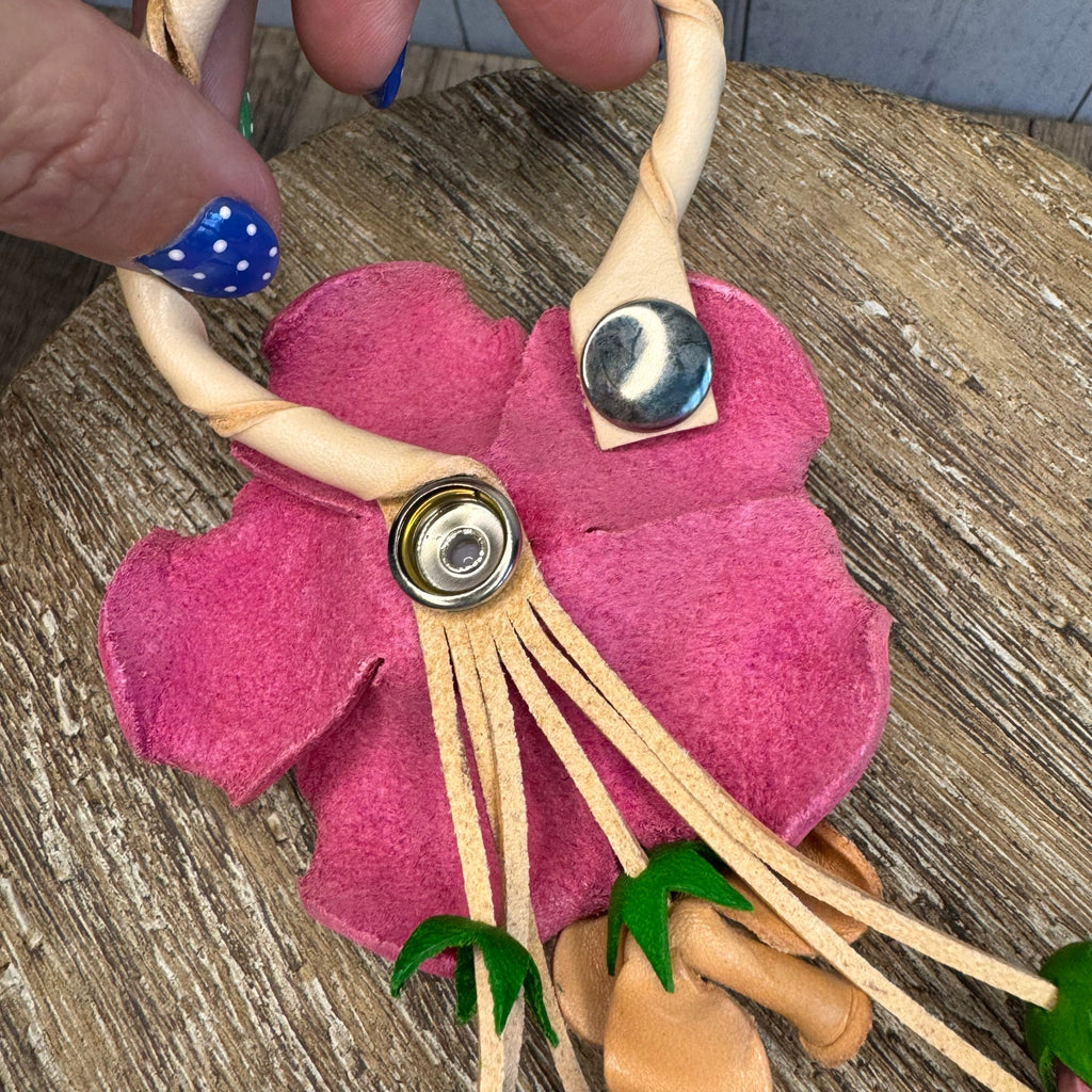 Leather Light Pink Rose Purse Charm Genuine Leather Rose Flower Bag Charm