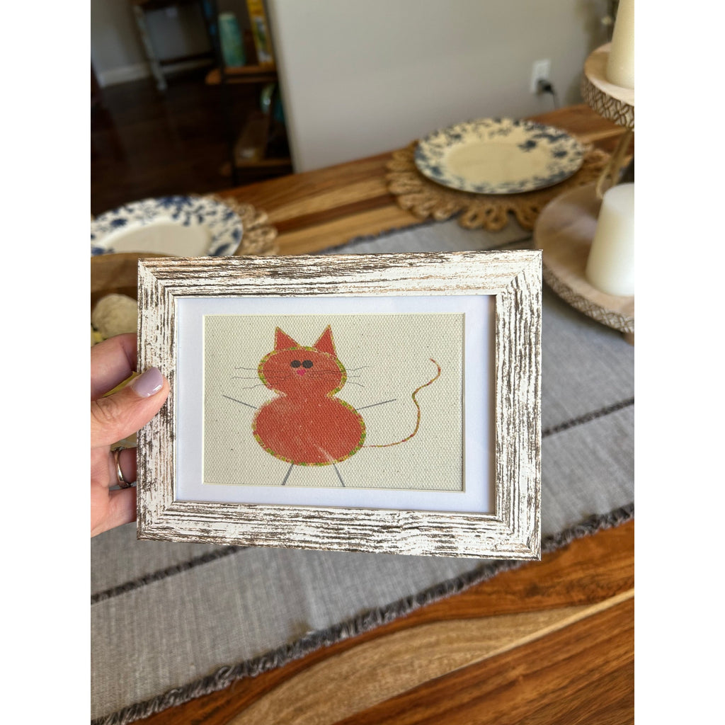 Mini Orange Kitty Cat Picture Frame 6 x 4 Original Canvas Art Poppy Cat Rustic