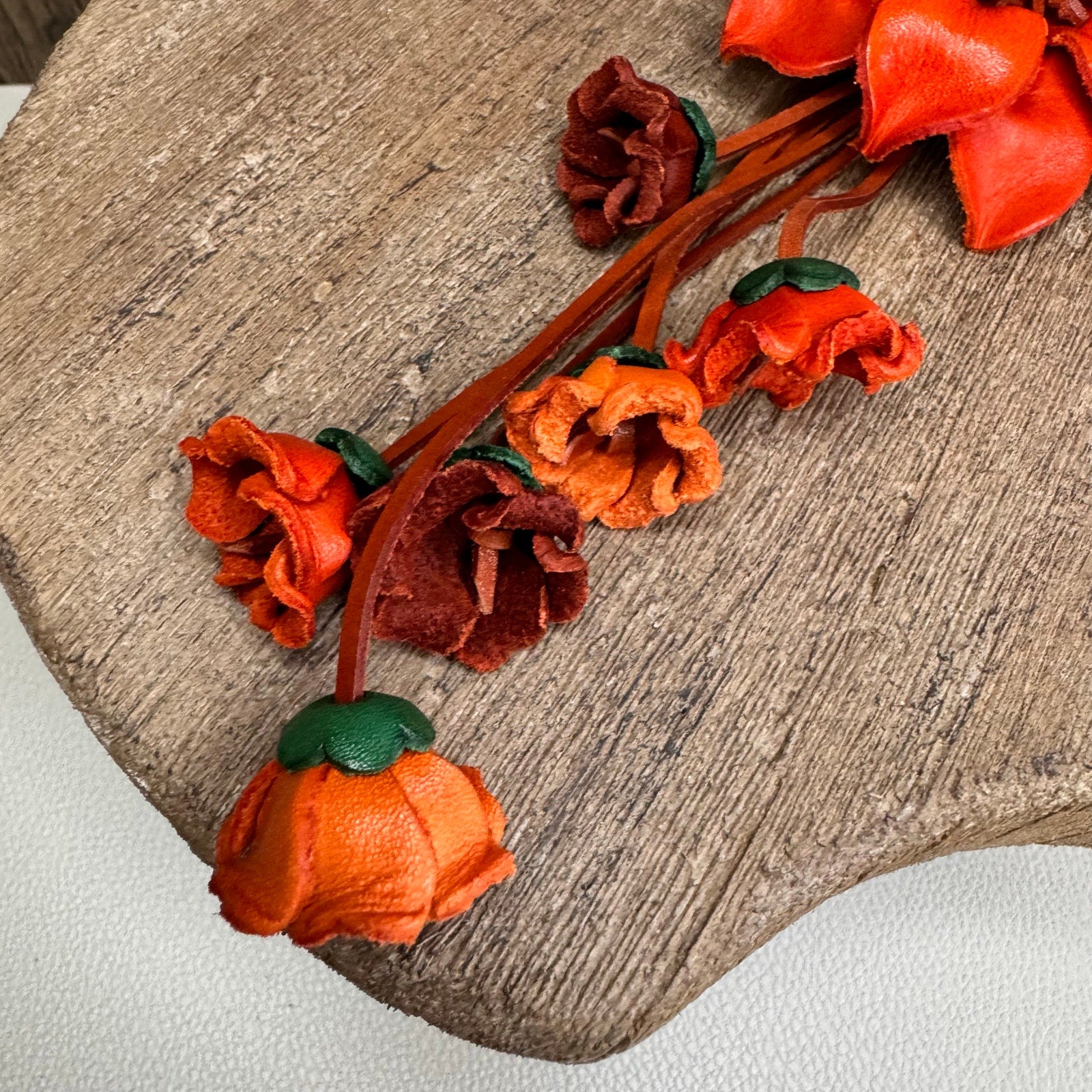 Orange Leather Flower Purse Charm Genuine Leather Purse Autumn Bag Charm