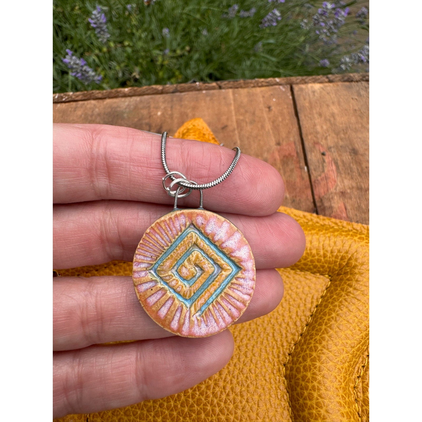Boho Round Ceramic Pendant Necklace Handcrafted Pendant Necklace Jewelry Oregon