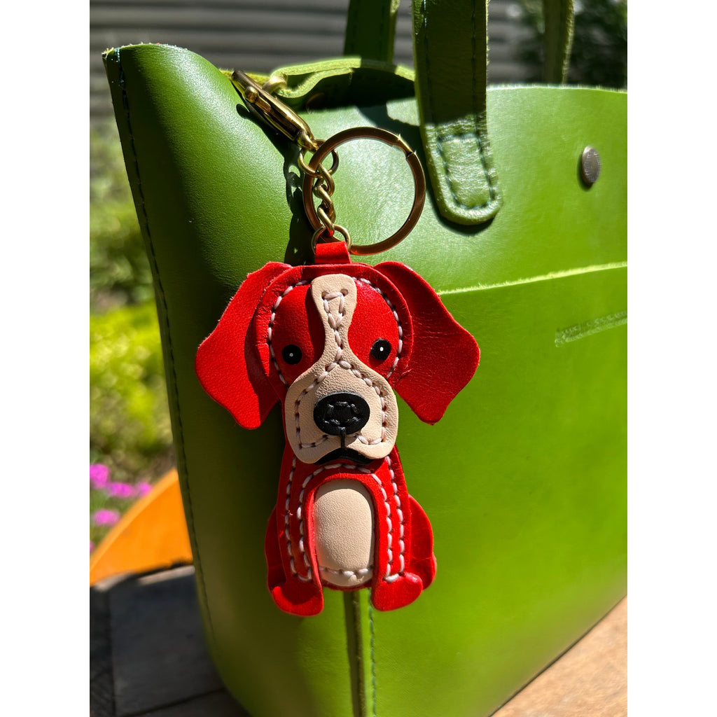 Genuine Leather Hound Dog Bag Charm Dog Lover Golden Retriever Red Dog