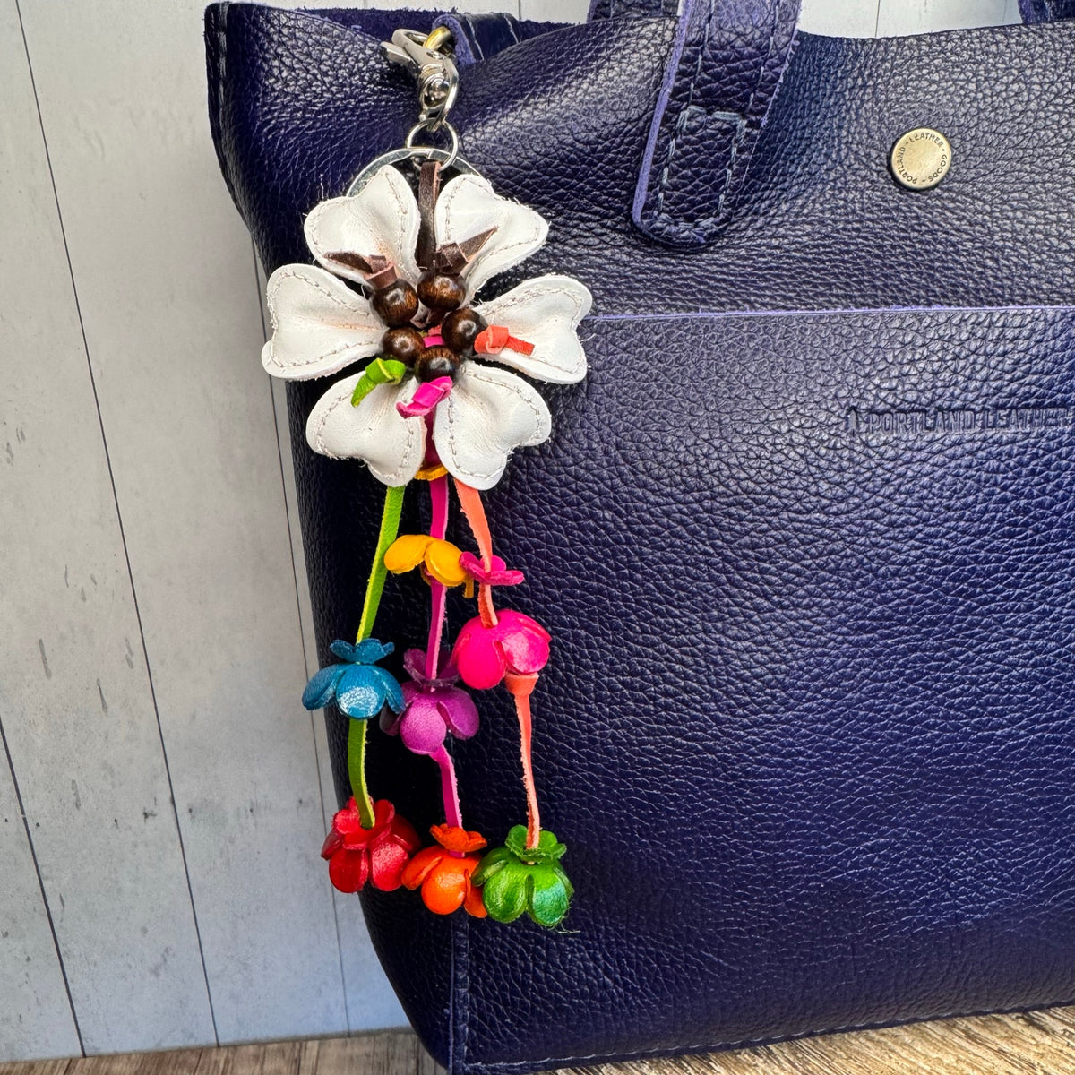 Leather Flower Purse Charm Genuine White Leather Daisy Bag Charm NEW FAST SHIP