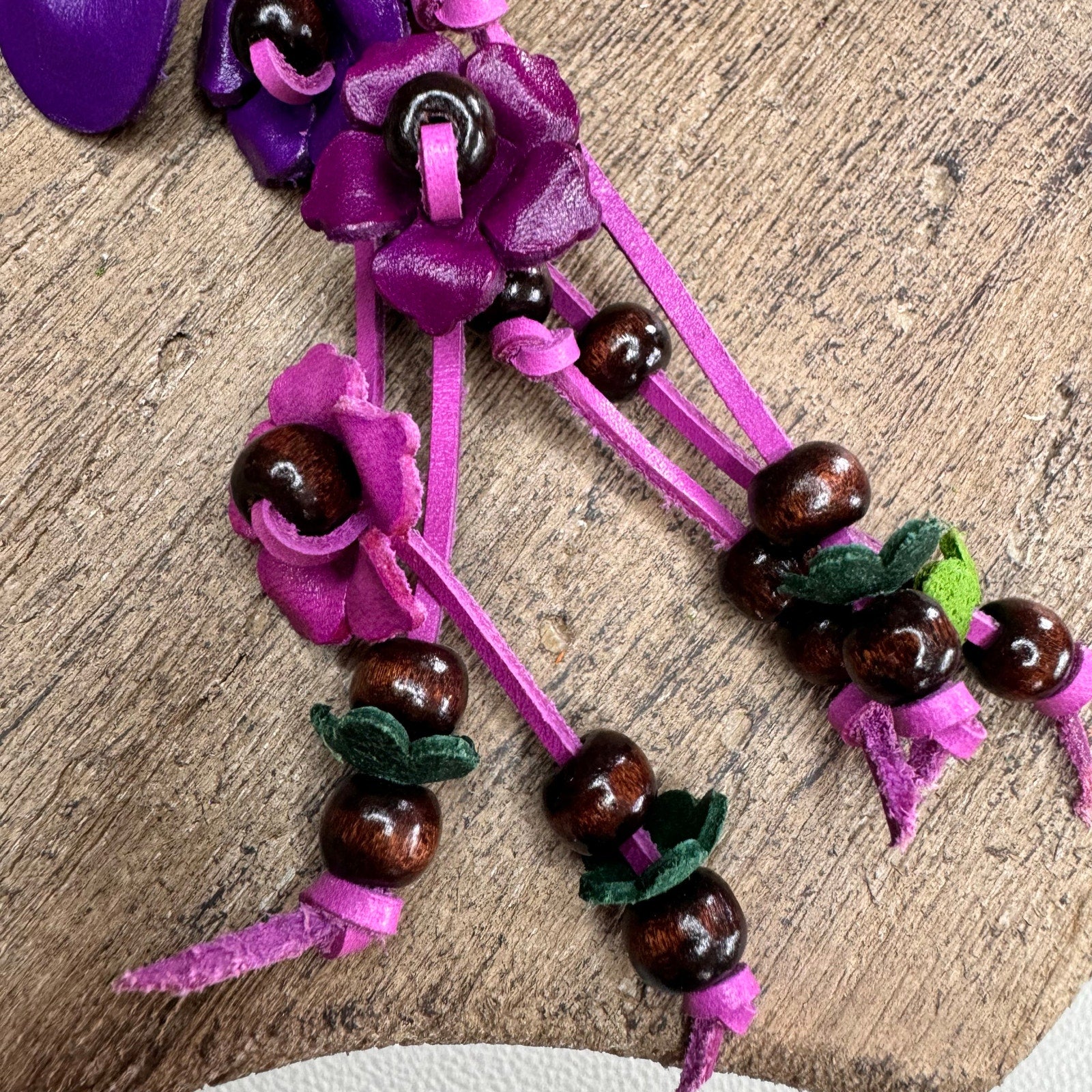 Purple Daisy Flower Leather Bag Charm Genuine Leather Purse Crossbody Keychain