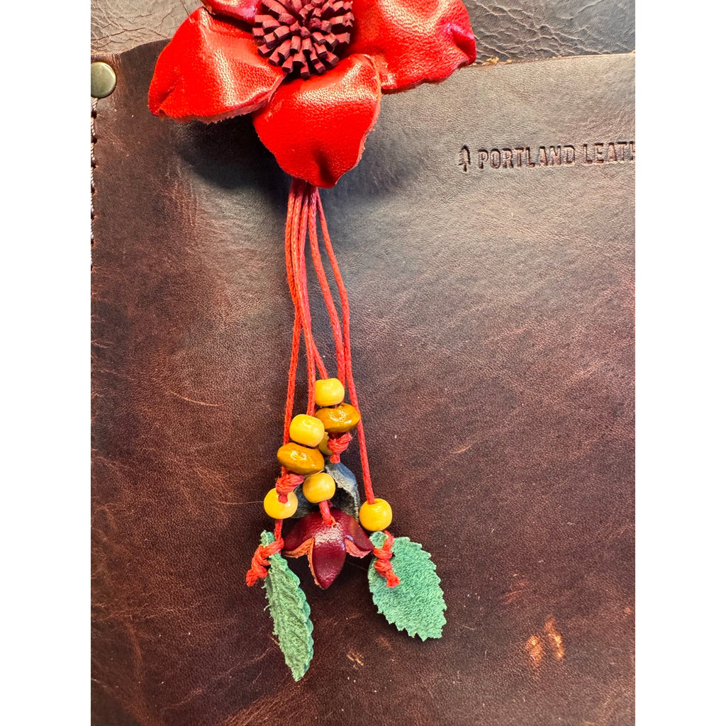 Flower Purse Charm Genuine Leather Red Flower Red Bag Charm NEW FAST SHIP