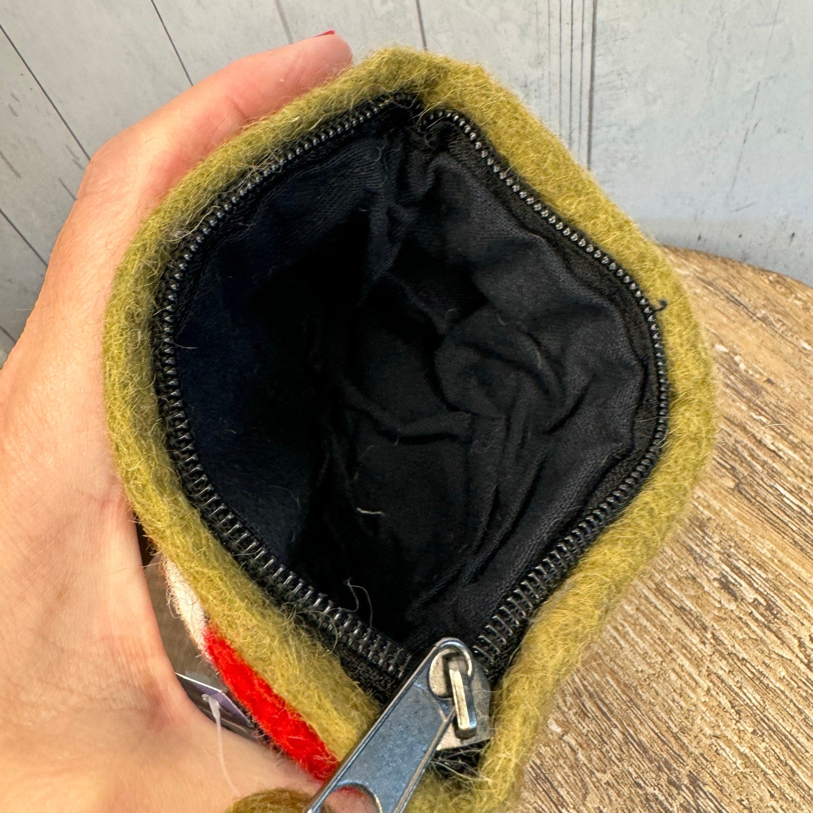 Felted Wool Green Wallet Pouch Woodpecker Bird Lover Makeup Bag New FAST SHIP