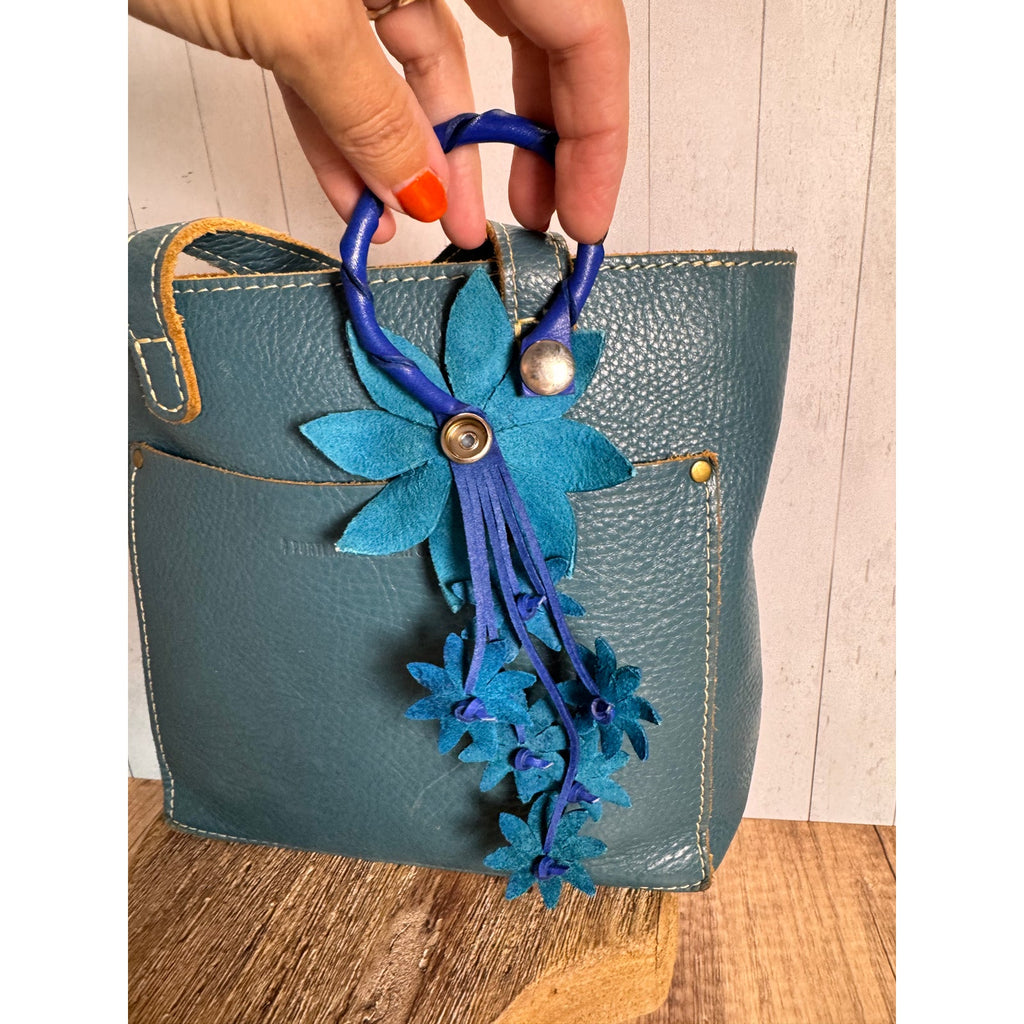 Blue Purse Charm Flower Bag Charm Genuine Leather Accessories NEW!