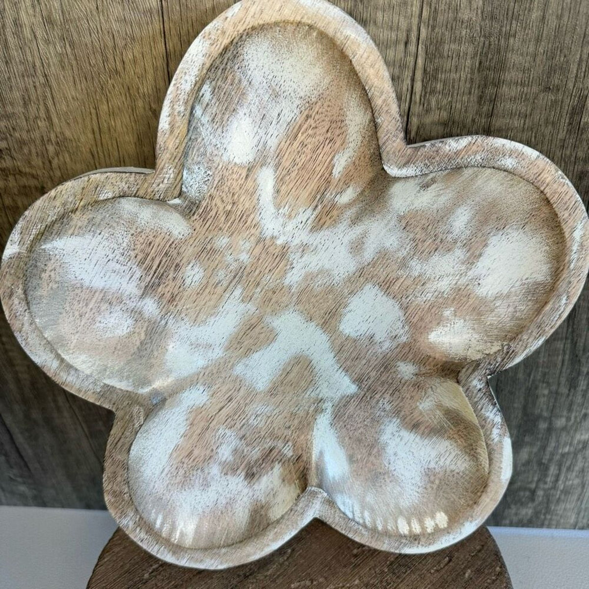 Rustic Flower Plate Whitewashed Decorative Bowl Farmhouse Design NEW FAST SHIP