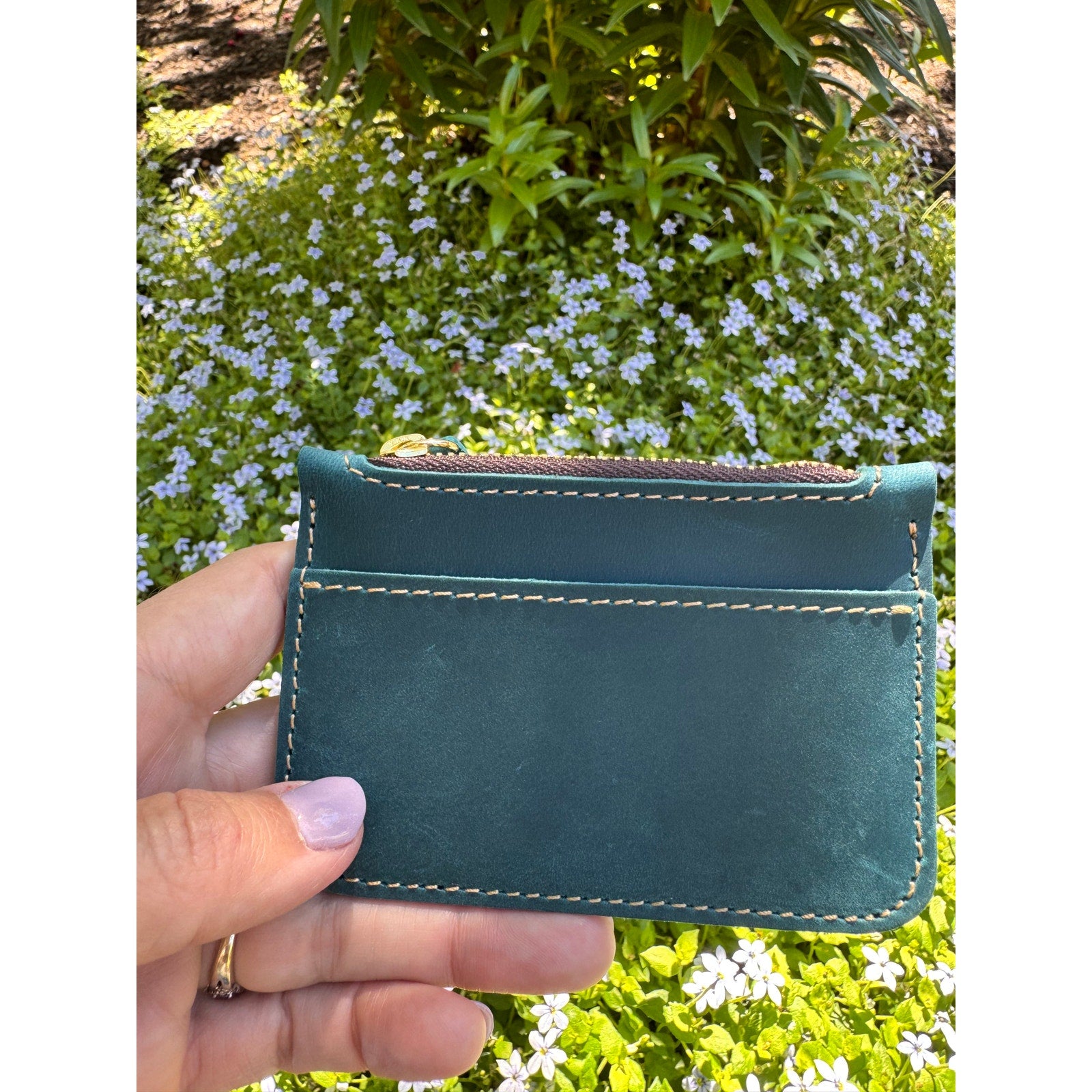 Genuine Leather Wallet OCEAN BLUE Credit Card Holder Black Leather Wallet
