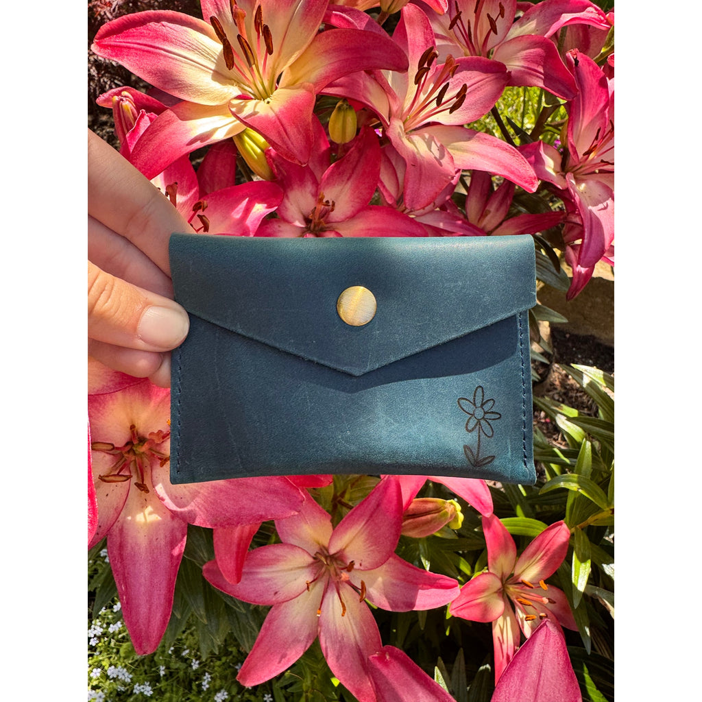 Genuine Leather Wallet OCEAN BLUE Credit Card Holder Snap Wallet NEW FAST SHIP