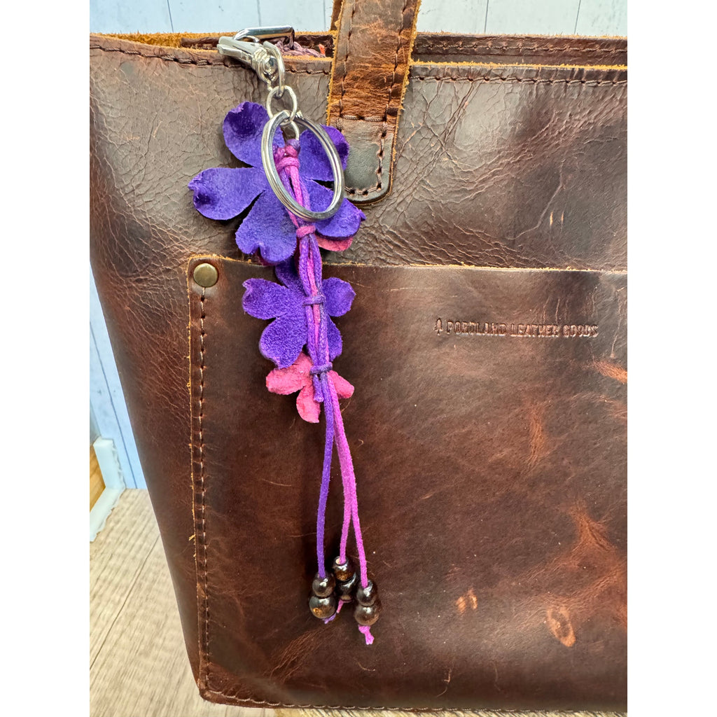 Plumeria Flower Bag Charm Genuine Leather Flower Bag Charm Purple Flower Charm