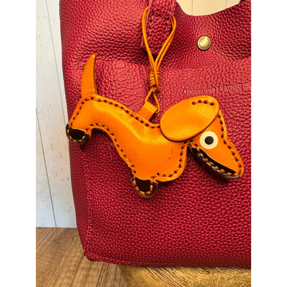 Light Brown Genuine Leather Dog Bag Charm Dachshund Wiener Dog Purse Charm Dogs